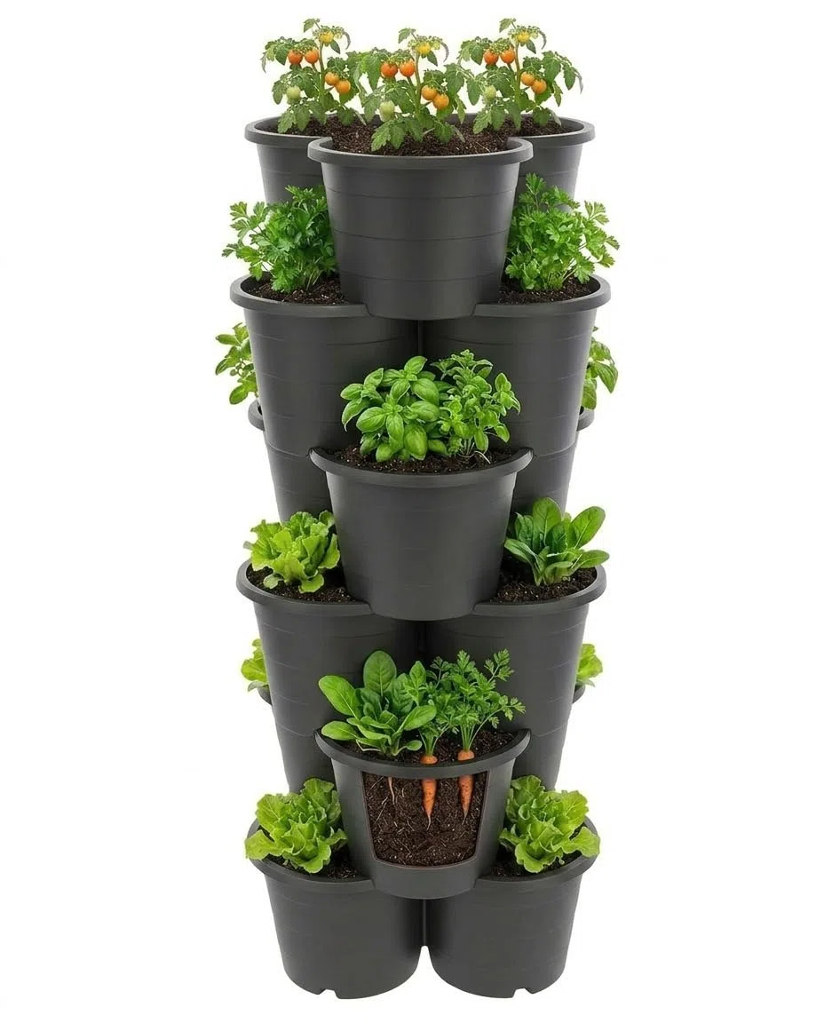 SUSTANIA Tour de culture à 4 étages - Dimensions : 66 x 42 x 40 cm - Pot pour pommes de terre et légumes - Fabriqué en UE - Couleur : anthracite