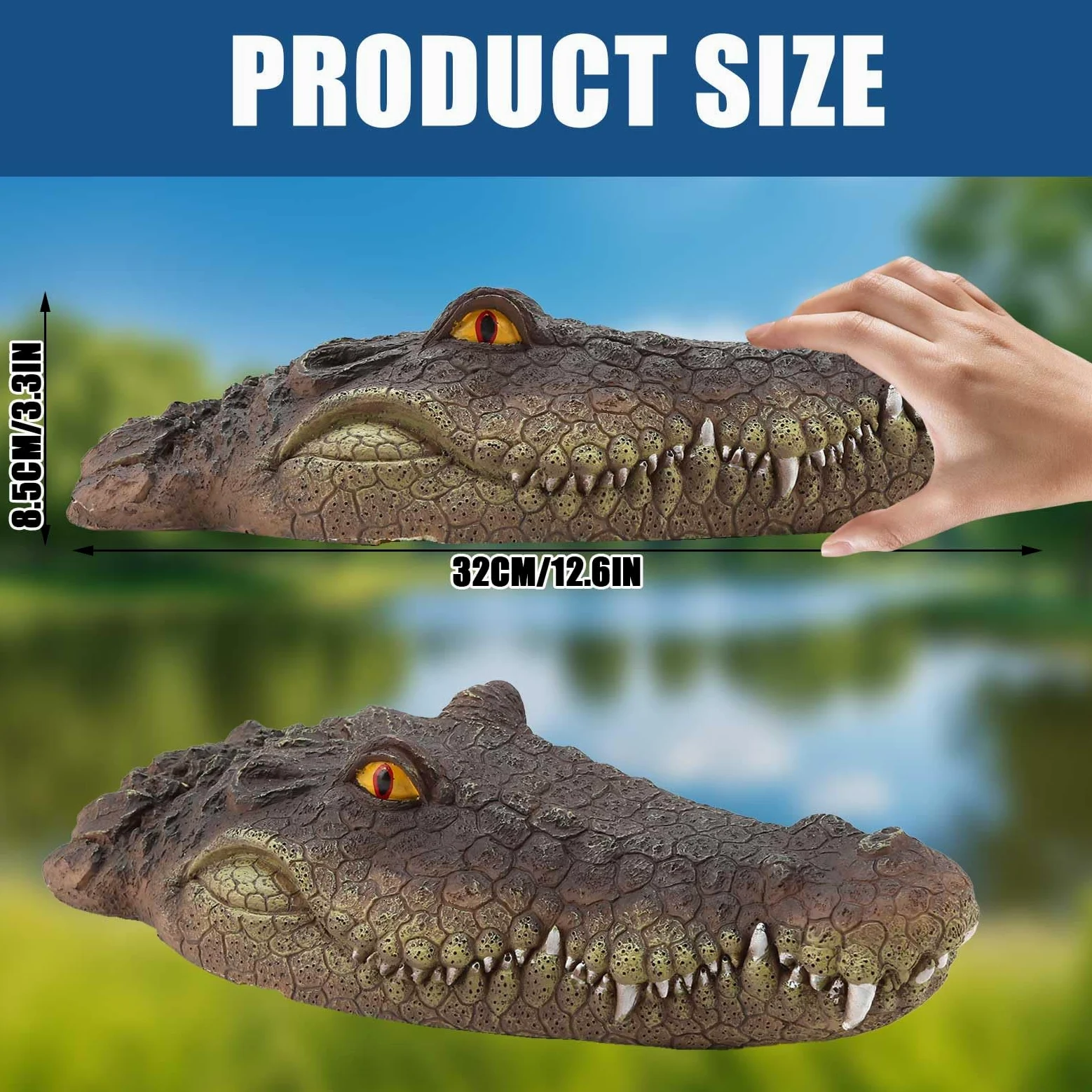 Tête d'alligator flottante - Fausse tête de crocodile - Accessoires de piscine pour étang - Décoration pour jardin - Protection de l'eau