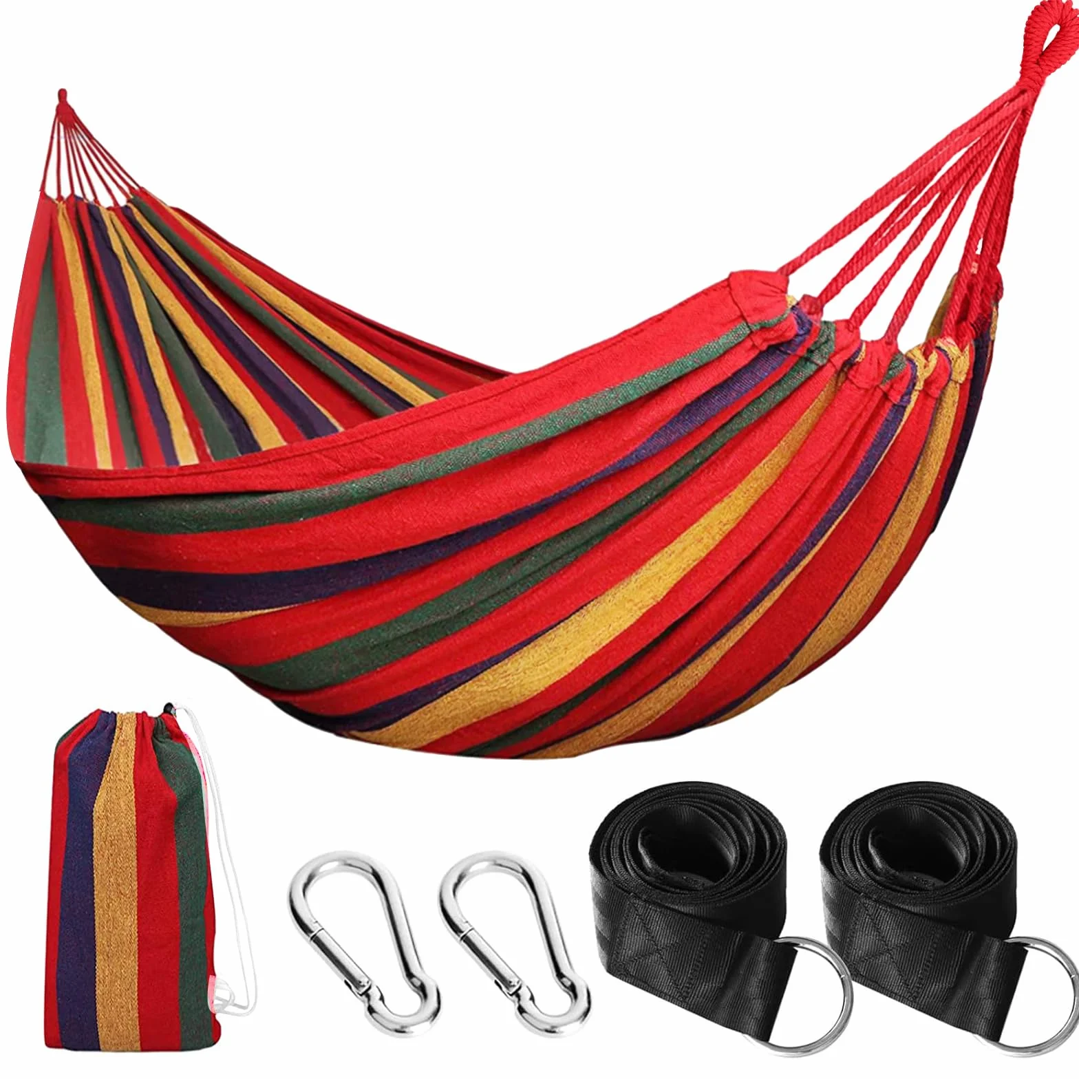 Hamac de Camping Extérieur, Hamac Double 200x150cm, Capacité de Charge 250kg, avec Sac de Transport, Sangles en Nylon et Mousquetons, pour Camping, Jardin, Plage, Intérieur, Balcon, Voyage