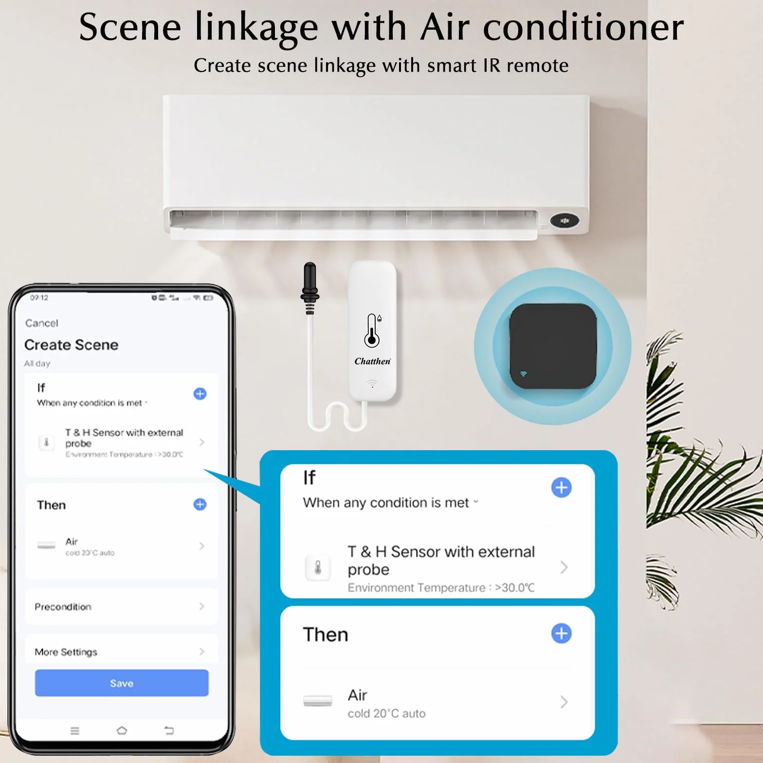 Thermometre Intérieur Exterieur, Wifi Thermomètre Connecté App Alarme, Exportation de Données Thermometre Frigo Moniteur, Convient pour Chambre, Aquarium, Réfrigérateur, Blanc