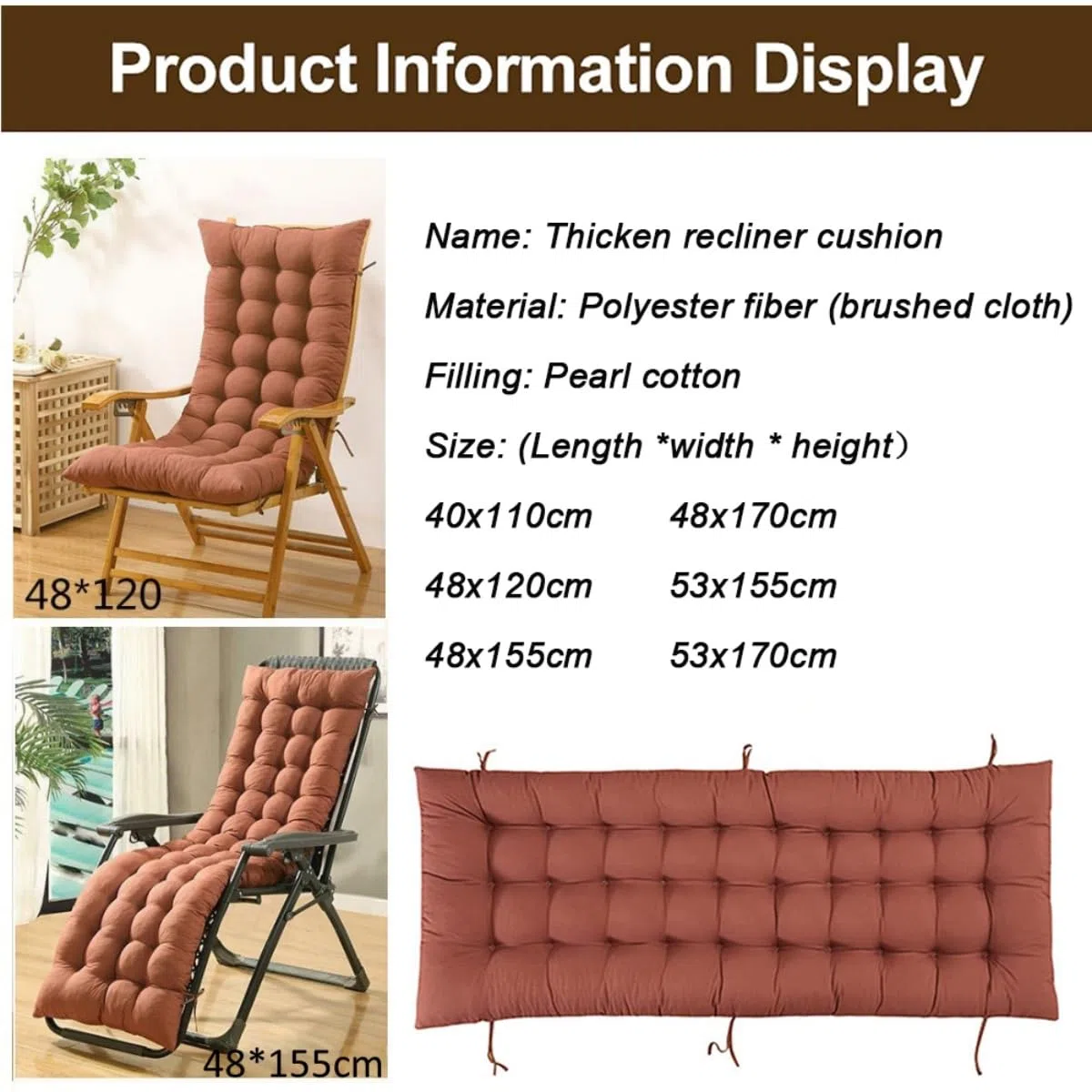 Highdi Coussin de Chaise Longue/Bain de Soleil, Coussin Transat Jardin Exterieur, Rembourré Pliable Épais & Confortable avec Bande Réglable pour Terrasse, Plage, Salon (Gris,48x170cm)