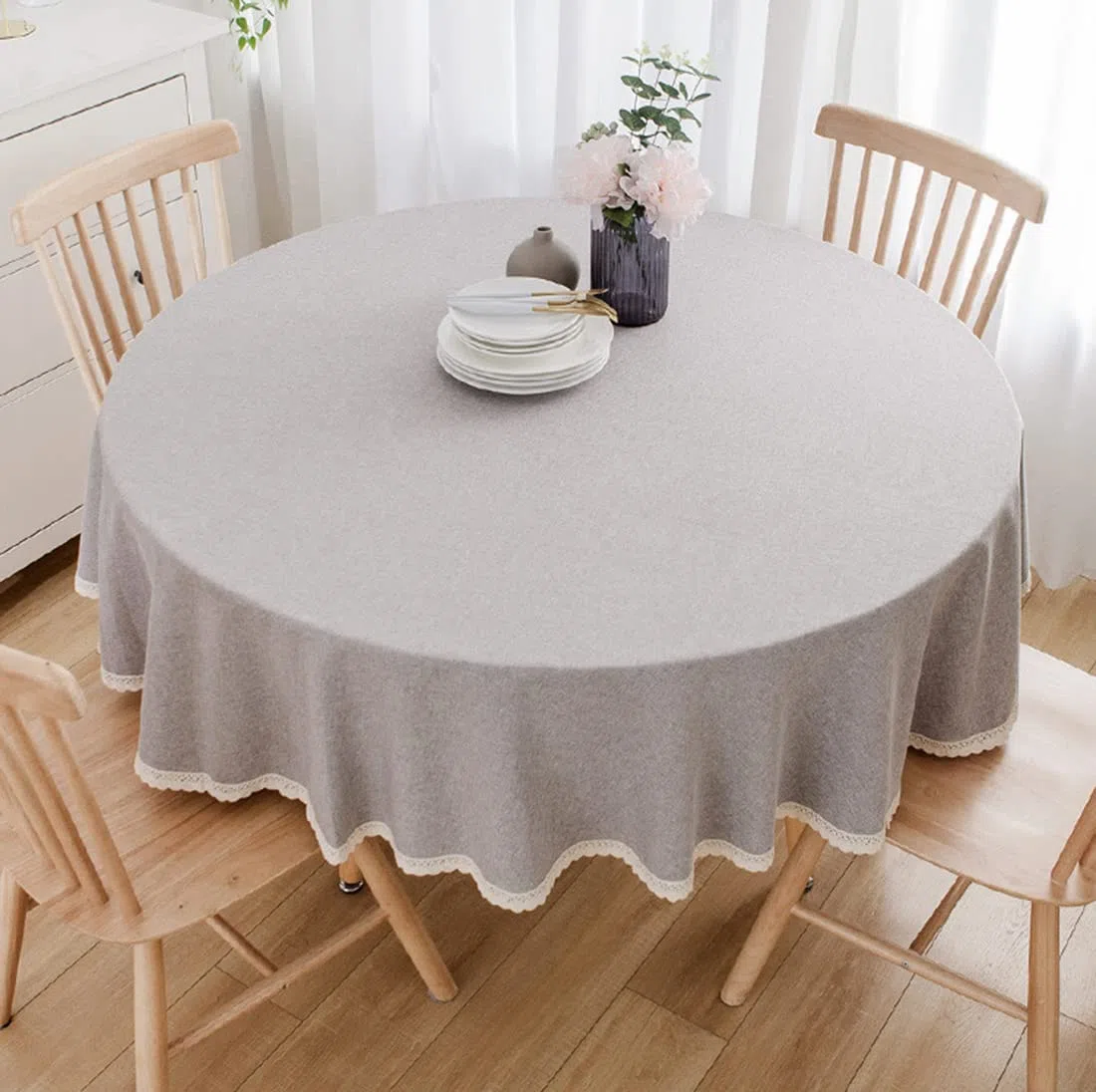 Coton et Lin Nappe Ronde en Lavable Machine Diamètre 90cm-280cm Hôtels Restaurants Conférences Evénements et Fêtes Nappes Gris Clair Diamètre 160cm