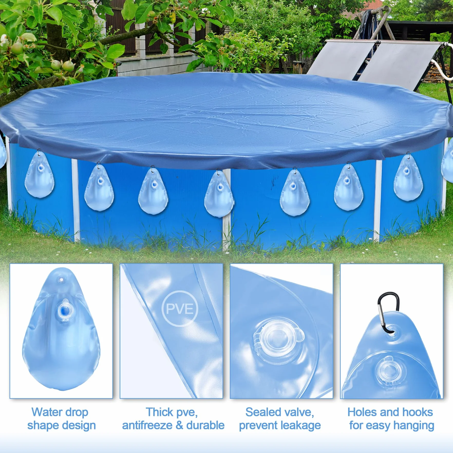 TZEKING 12 Pièces Sacs d'eau Lourds pour Couverture de Piscine,PVC Epais Sac de Suspension de Bâche de Piscine Etanche,Réutiliser Sac de Remplissage,pour Bâche de Piscine Hors Sol Antigel en Hiver