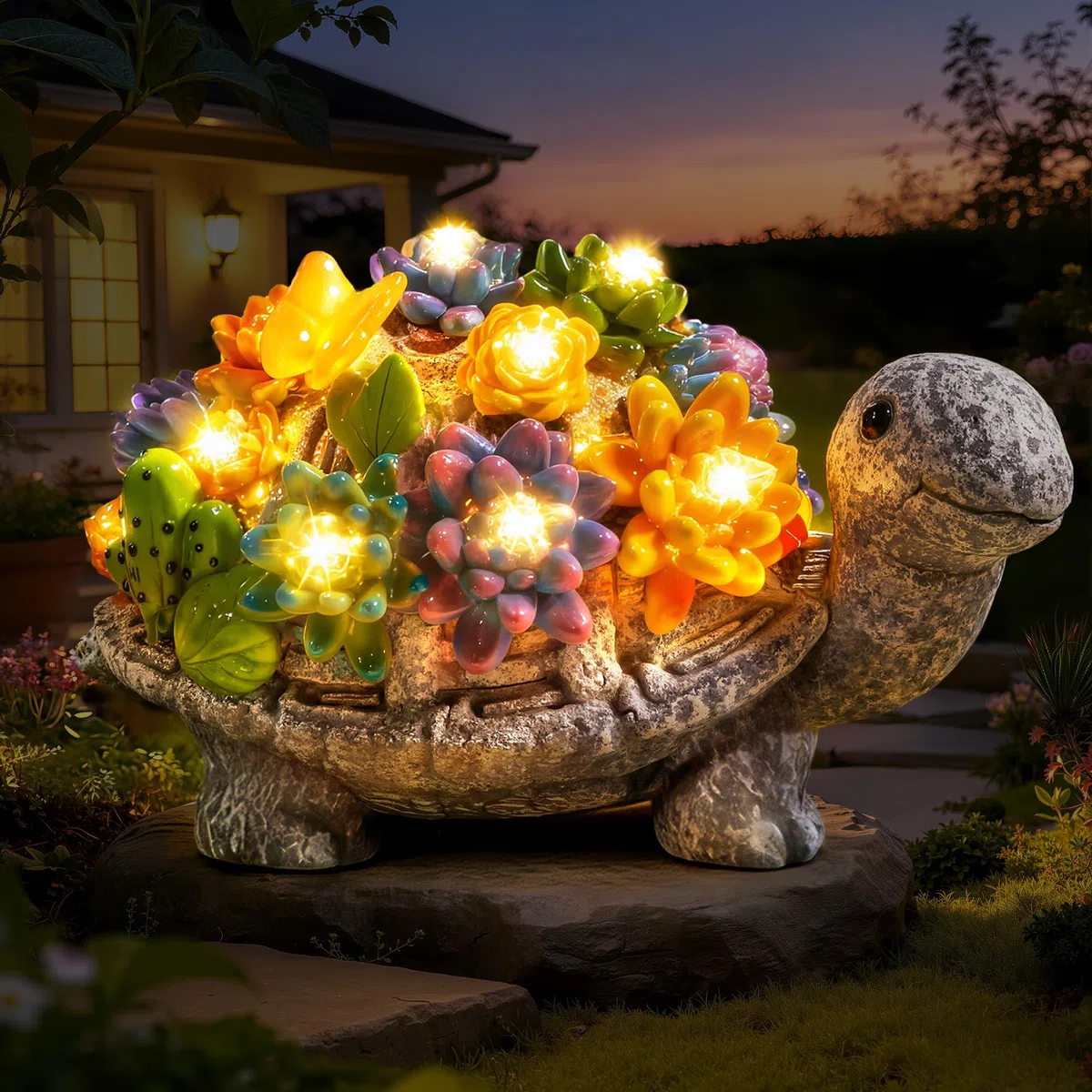 Ollny Statue de jardin solaire résistante aux intempéries - Charmante décoration de jardin pour l'extérieur et le balcon - Décoration de jardin et balcon avec 8 LED