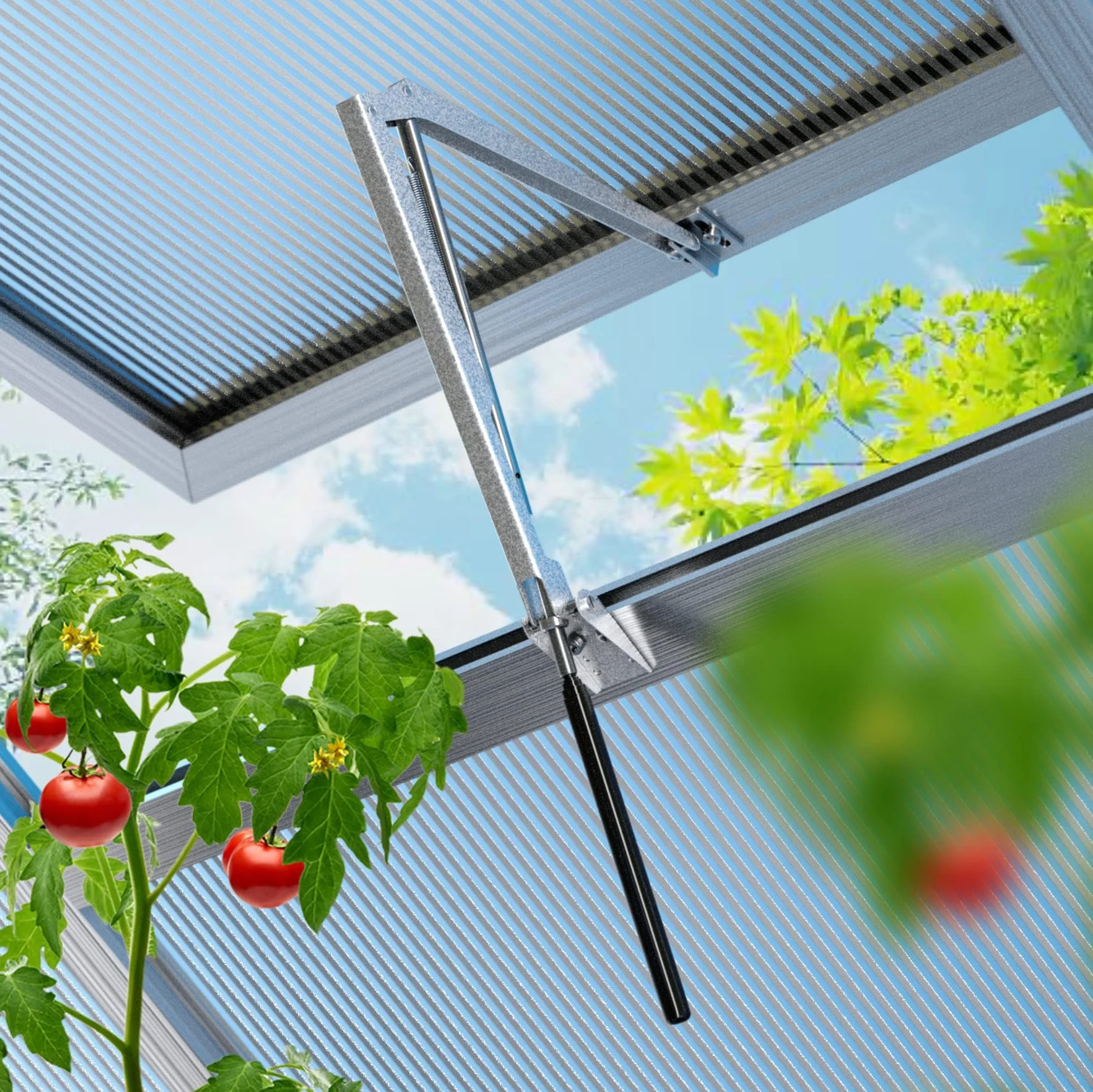 Ouvre-fenêtre automatique pour serre - Force de levage : 7 kg - Hauteur de levage : 40 cm - Angle d'ouverture du lève-vitre contrôlé à la température - Cylindre de rechange