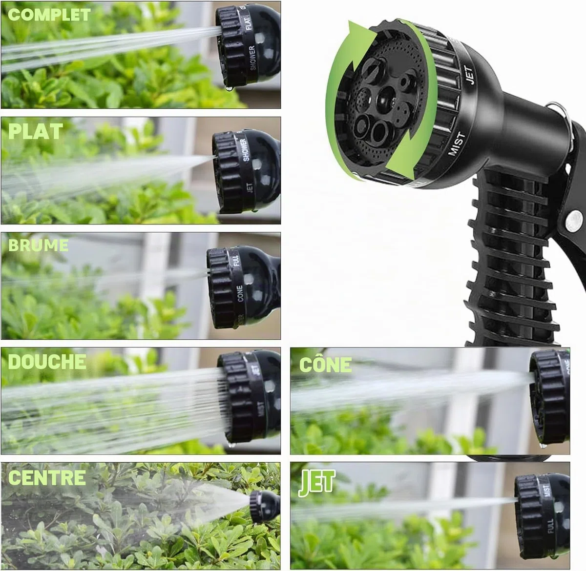 Tuyau d'arrosage extensible de 30 m pour jardin flexible avec pistolet pulvérisateur 7 fonctions, tuyau d'arrosage extensible magique pour jardinage, lavage de voiture (noir)