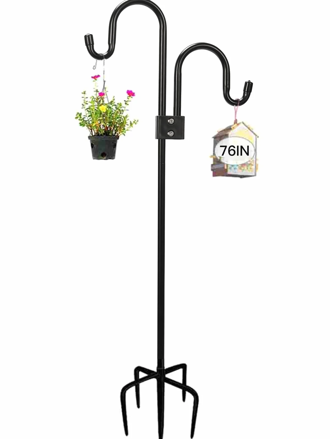 Crochets De Berger Pour Jardin,193cm Double Crochet De Jardin,5 Brochs,MÉTal Pour Mangeoire Oiseaux Exterieur, Pour Nichoirs, LumiÈRes De Noël, Boules De Fleurs, Plantes Et DÉCorations De Noël