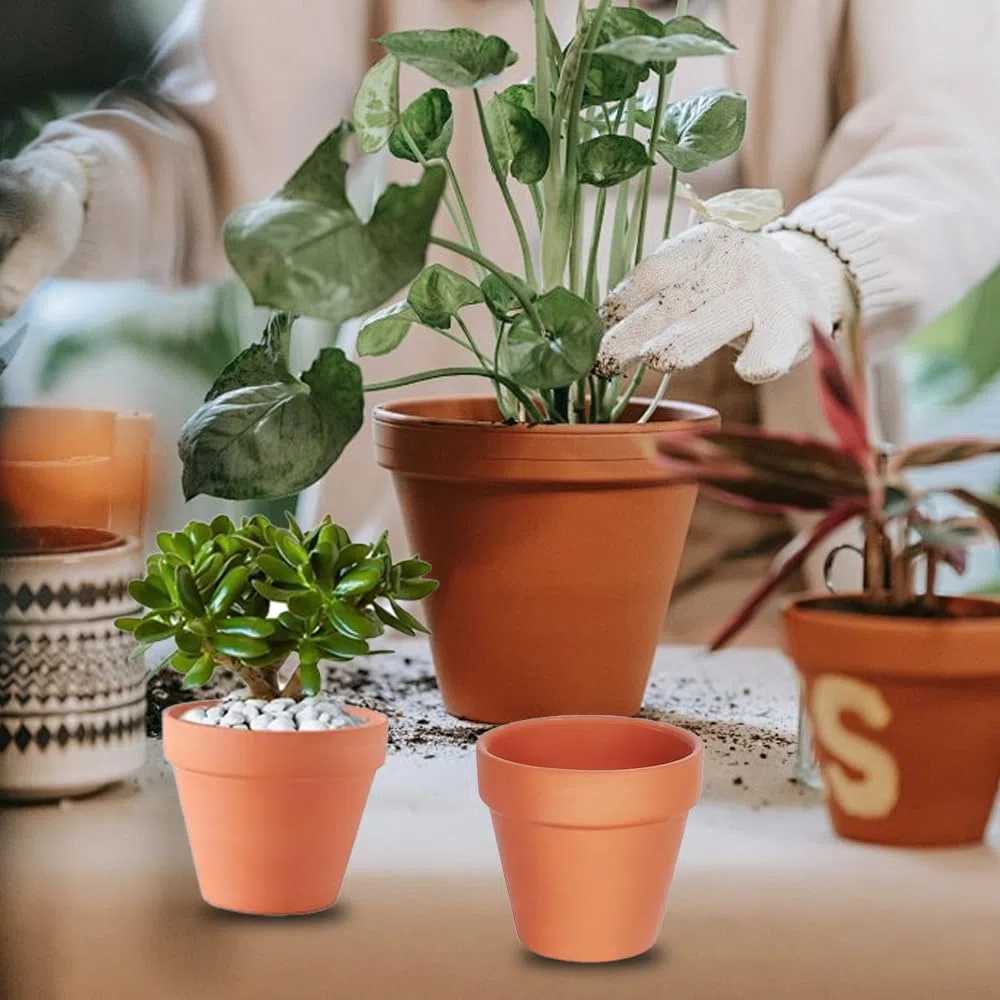 Lot de 10 Pots en Terre Cuite de 10 x 8 cm, Petits Pots en Argile avec Trou de Drainage, Mini Pot en Terre Cuite, Pot Terre Cuite Réutilisable pour Chambre Bureau