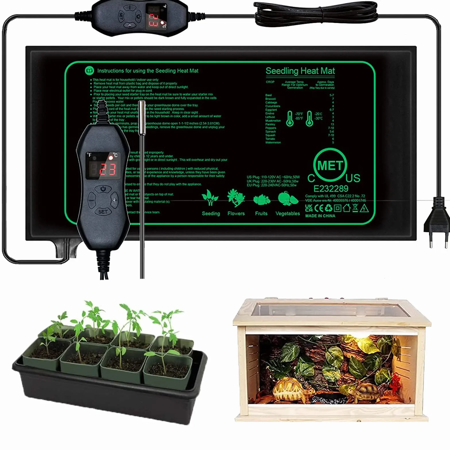 iZELL Tapis chauffant pour plantes avec thermostat pour semis, animaux domestiques et reptiles,Tapis chauffant de 50 W pour la germination et la régulation de la température, sûr et durable,25x52 cm