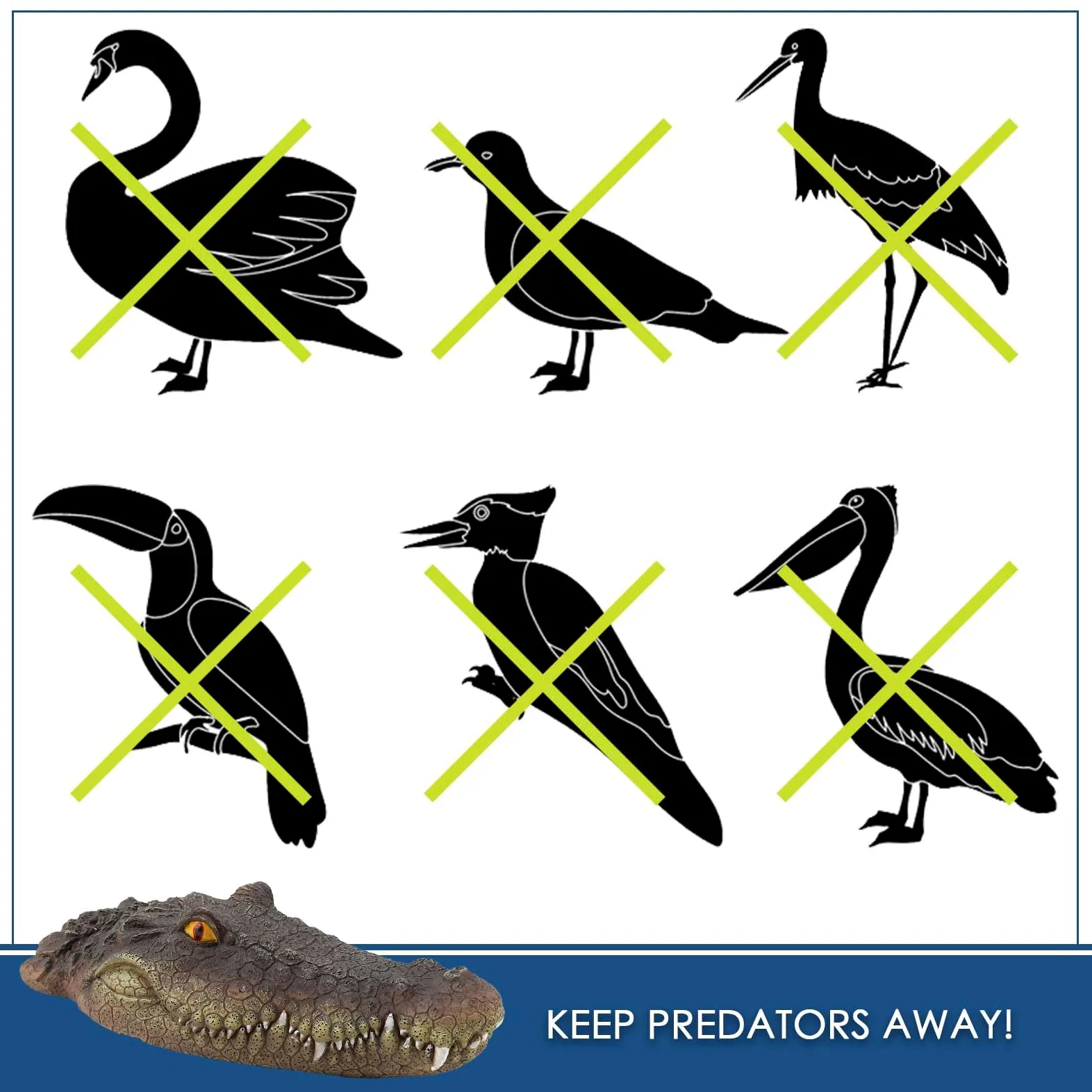 Tête d'alligator flottante - Fausse tête de crocodile - Accessoires de piscine pour étang - Décoration pour jardin - Protection de l'eau