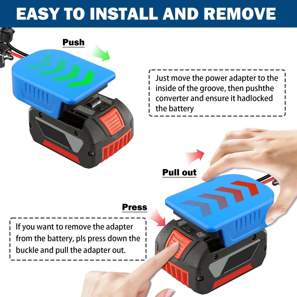 2 pièces d'adaptateur Power Wheel pour batterie Bosch 18 V GBA, convertisseur de chargeur DIY pour batterie Bosch Power Station, avec câbles de fils 14 AWG (batterie non incluse)