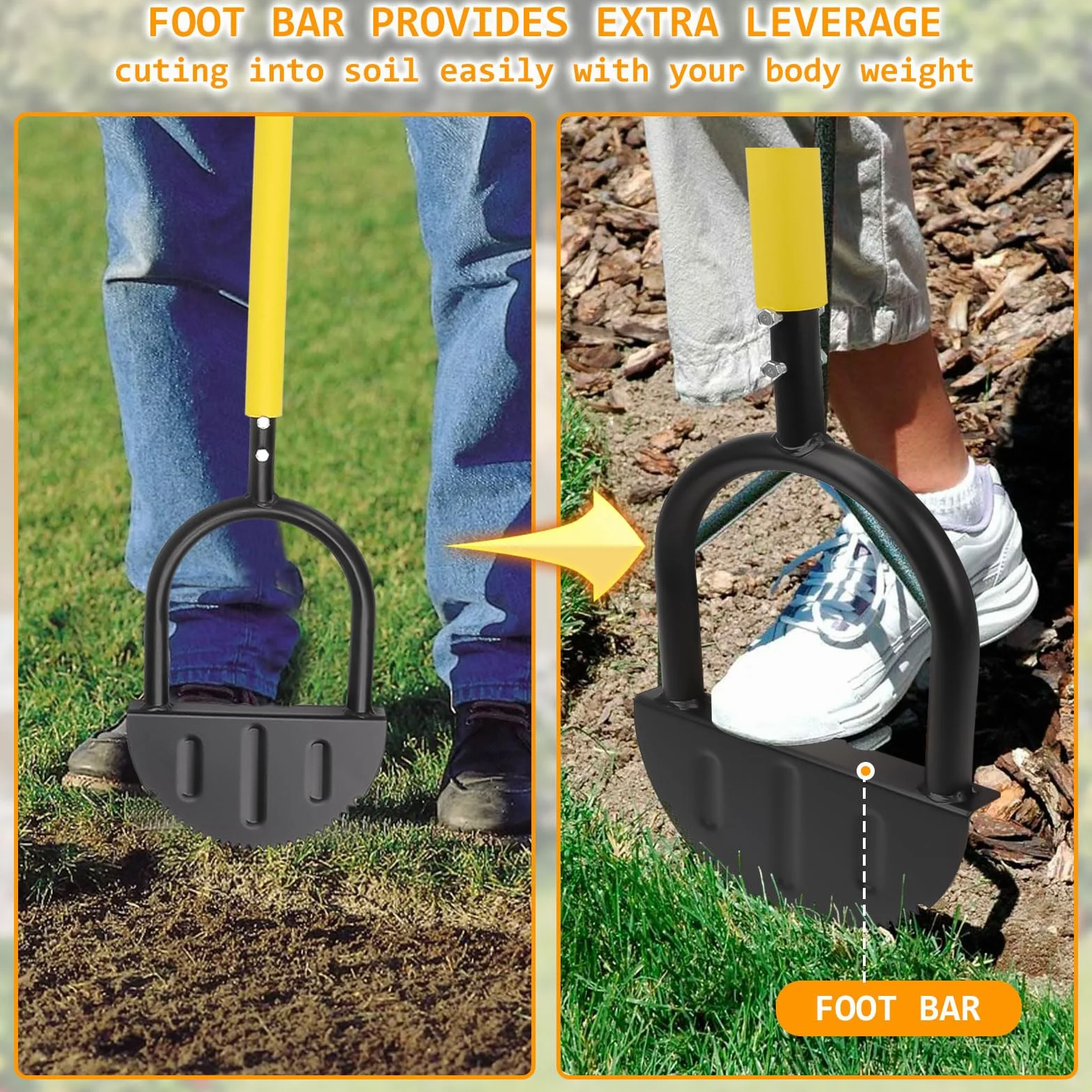 Outil professionnel pour bordure de jardin – Bêche en demi-lune – Coupe-bordure de gazon robuste avec lame en dents de scie et poignée en T confortable | Bordures de jardin, patios et aménagement