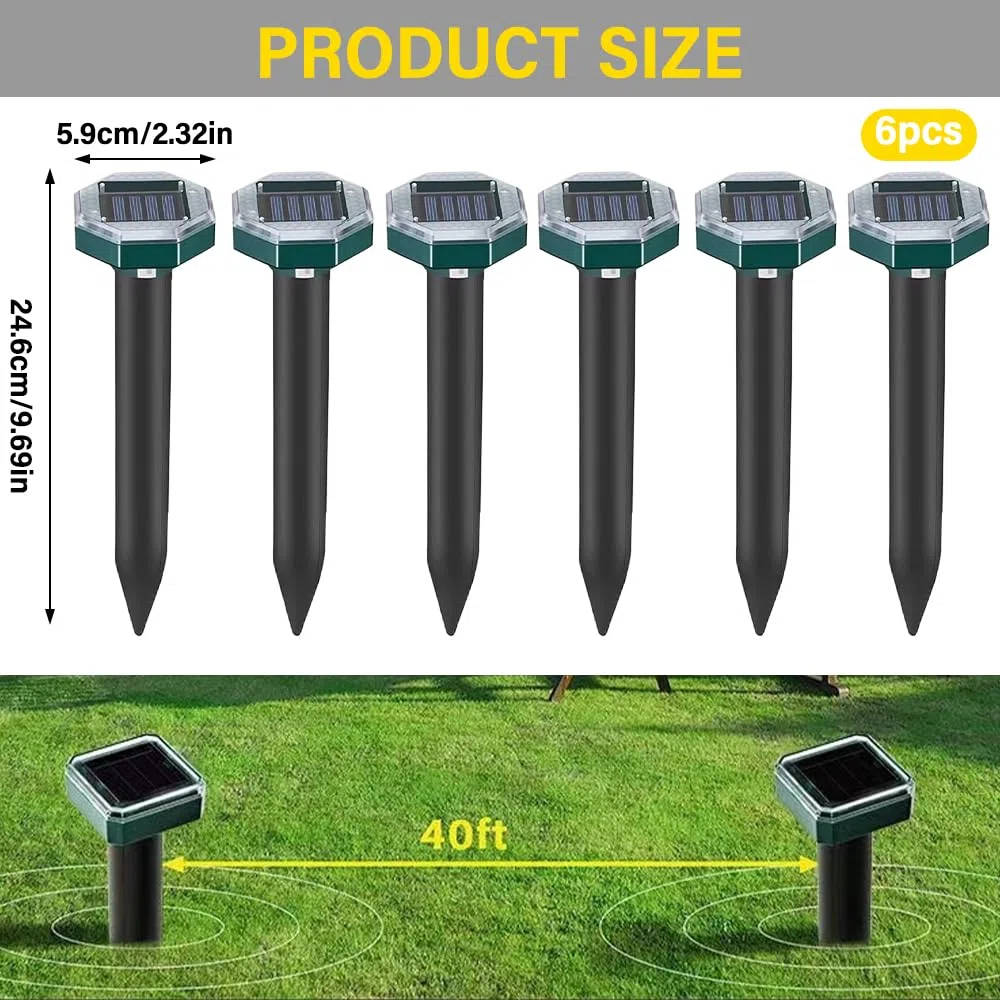 Anti Taupe Solaire Vibration Et Ultrasons,6 PiècesRepulsif Taupe Solaire,Répulsif Contre Les Taupes,Répulsif Contre Les Campagnols,Répulsifs Solaires Anti-Taupes pour Le Pelouses Et Les Jardin