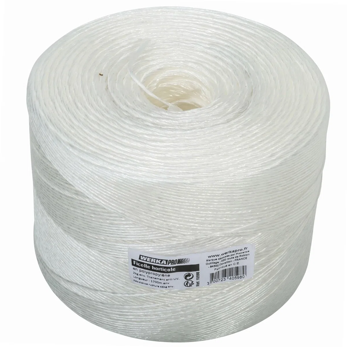 WERKA PRO Ficelle Horticole Blanche Bobine de 1700m - Polypropylène - Résistance 46kg - Traitement Anti-UV - Résistante aux Intempéries - Idéale pour Jardinage et Tuteurage - Code EAN 3700723405980