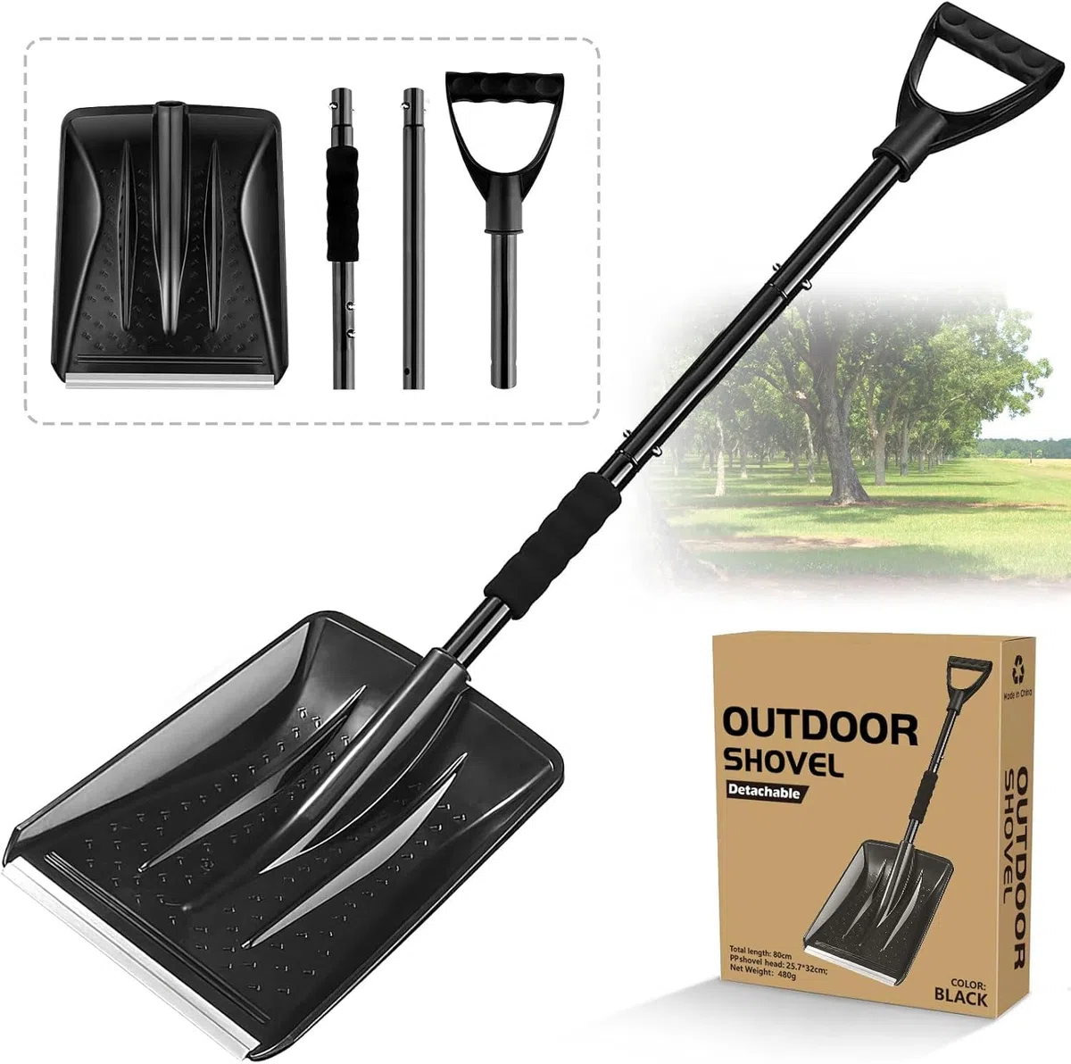 Pelle a Neige, 108cm Pelle Deneigement, Conception Amovible de 4 Pièces, Pelle à Neige Réglable Portable et Légère, Grande Capacité, Idéale pour Le Jardin, la Conduite en Voiture