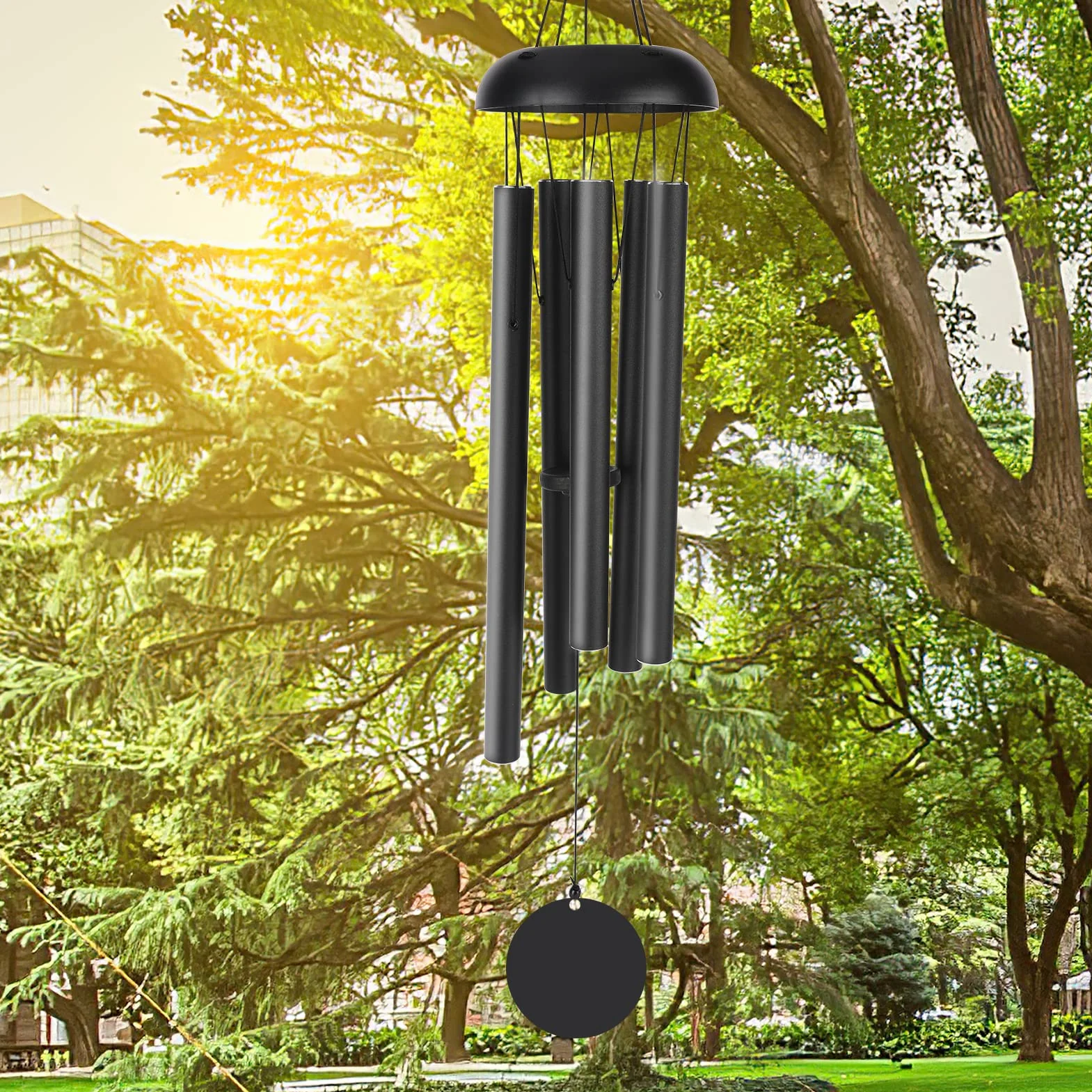 Carillons a Vent Exterieur, Victop 80cm Memorial Carillon a Vent Grand Ton Profond, 5 Tubes en Aluminium Creux Pleasant Melody Retro Decor pour Jardin, intérieur, Cour, décoration de la Maison
