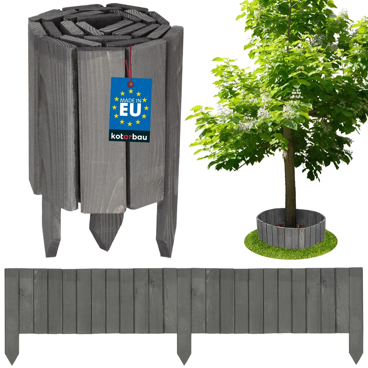 KOTARBAU® Bordure Jardin Exterieur Bois - 110 x 20 cm - Cloture Bois Jardin - Antracite- Palissade Flexible - Décoration