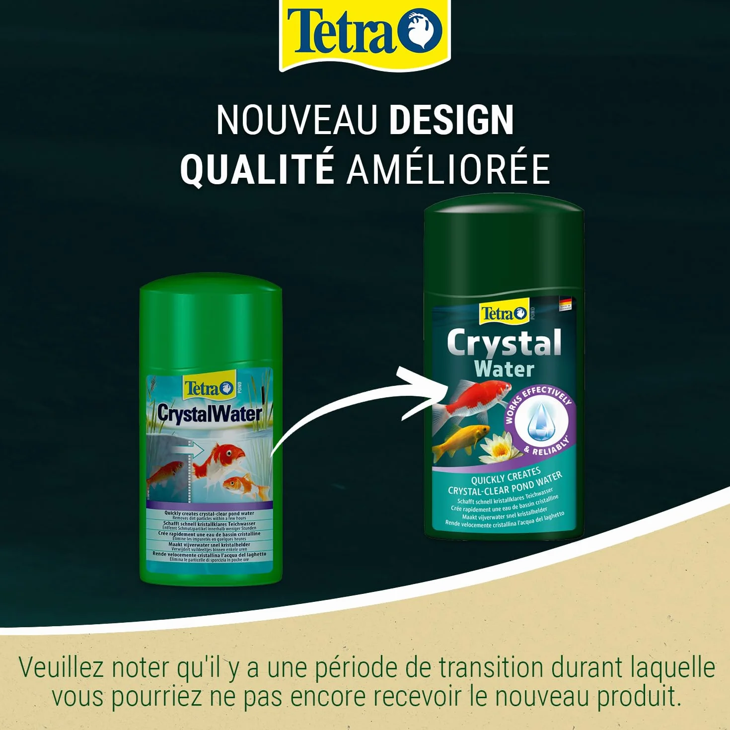 Tetra Pond CrystalWater – Clarificateur d’Eau de Bassin – Favorise une Eau Cristalline - Agglomère et facilite l’élimination des particules en suspension – 250 ml