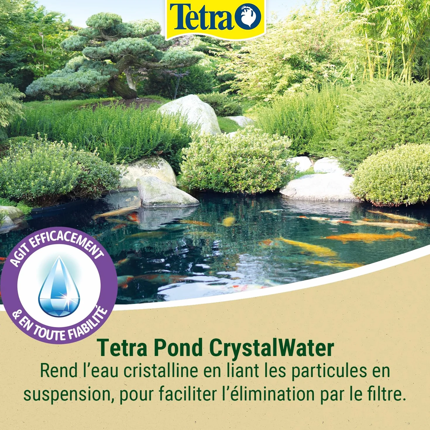 Tetra Pond CrystalWater – Clarificateur d’Eau de Bassin – Favorise une Eau Cristalline - Agglomère et facilite l’élimination des particules en suspension – 250 ml
