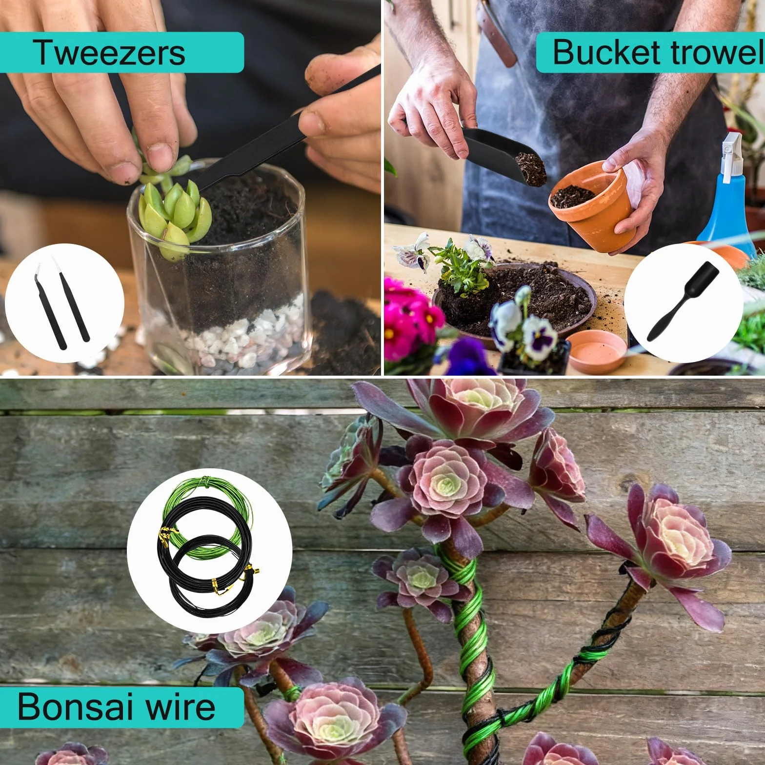 28 Pièces Kit Outils Bonsaï, Set Complet pour Débutant | Ensemble Jardinage avec Ciseaux et Garden Gants, Fil de Ligature, Mini Râteau, Pelle et Sécateurs, Accessoires de Précision