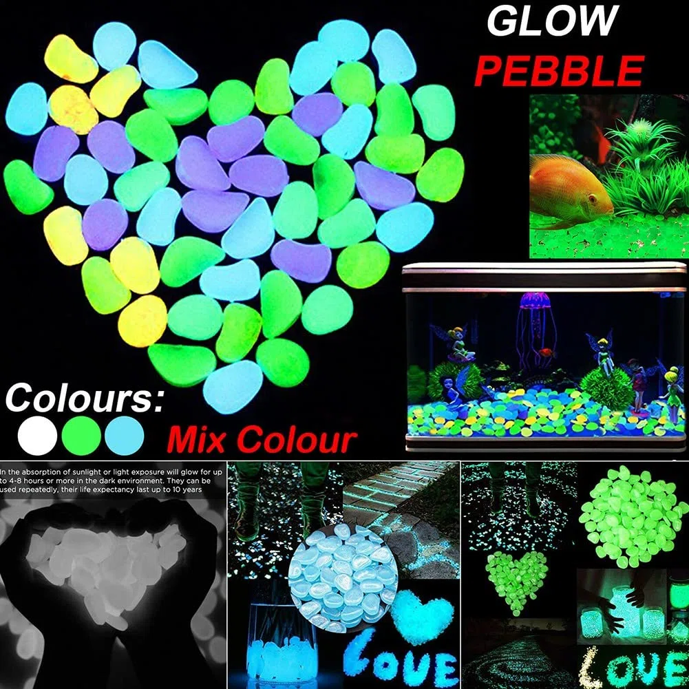 RANRAO Lot de 200 galets phosphorescents pour décoration d'intérieur, allée, aquarium, jardin, terrasse et aquarium