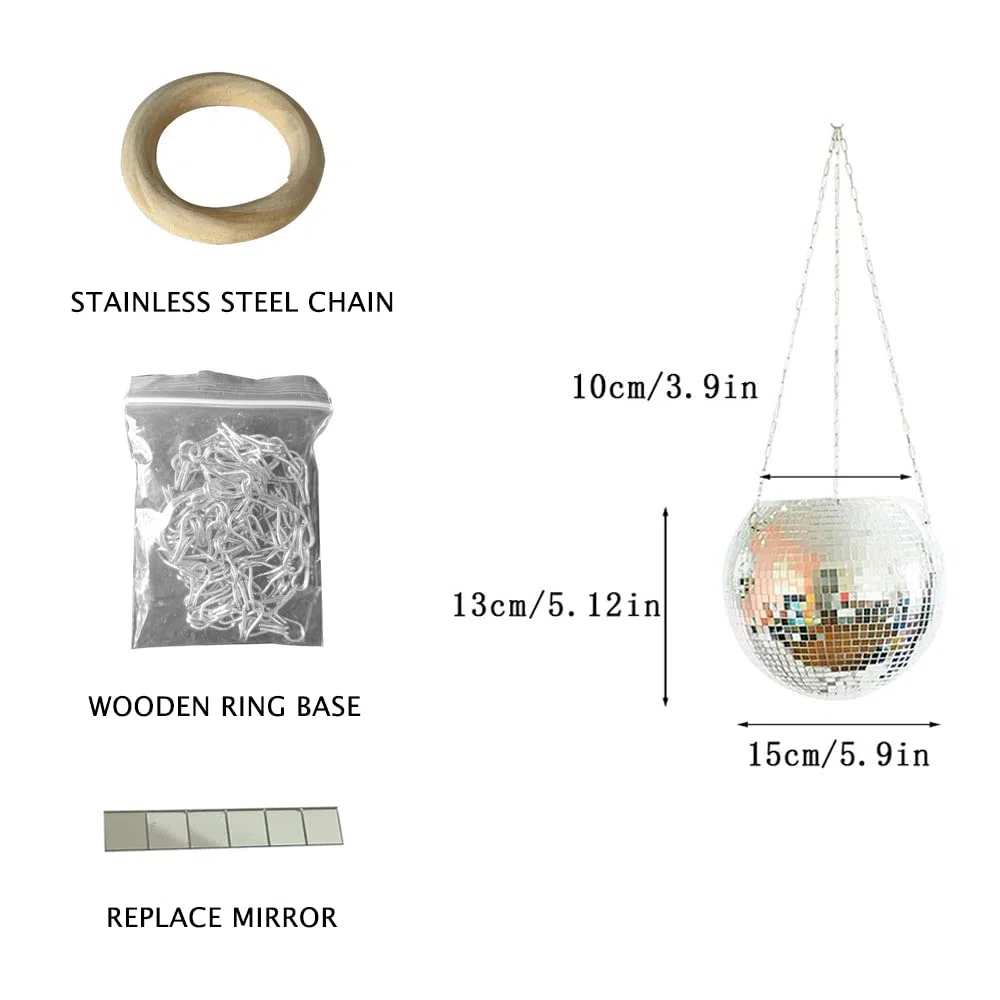15cm Planteur de Boule de Disco,Pot de Fleurs Boule à Facettes avec Chaîne et Corde en Macramé, Boho Macramé Plante Cintre pour Intérieur Extérieur Maison Jardin Jardinière Décor