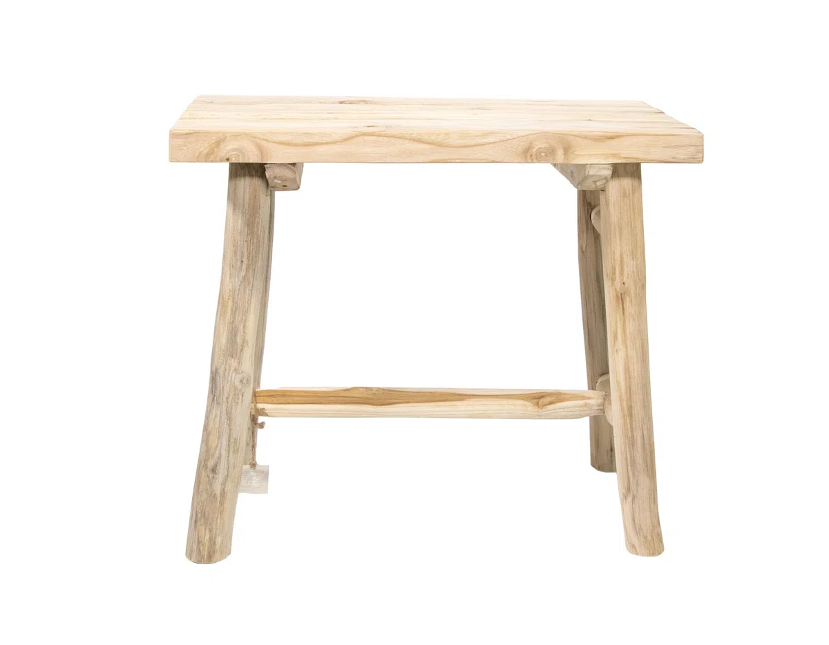 mgc24 Tabouret en teck - Support stable à 4 pieds en bois massif - Fabriqué à la main en bois véritable - Polyvalent et facile d'entretien - Prémonté - Parfait pour le salon, le jardin, la décoration