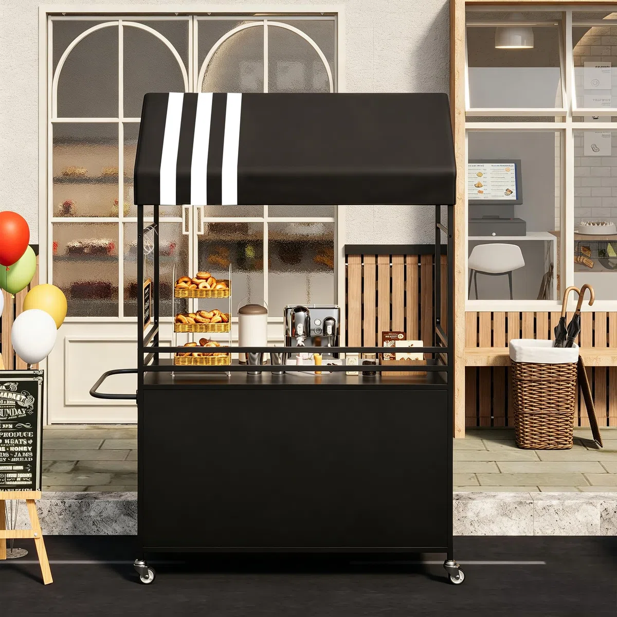 Chariot de Vente Portable avec auvent, Chariots Alimentaires Mobiles avec Roues verrouillables, présentoir de Rue Robuste de 215 cm de Haut pour événements intérieurs et extérieurs