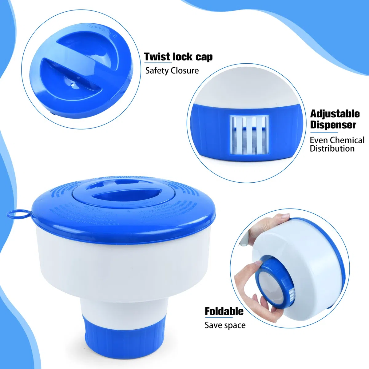 7" Distributeur de Chlore Flottant, Diffuseur Chlore Piscine, Distributeur de Chlore pour Piscine, Distributeur Flottant, Diffuseur de Chlore pour Piscine/Spa/Fontaines