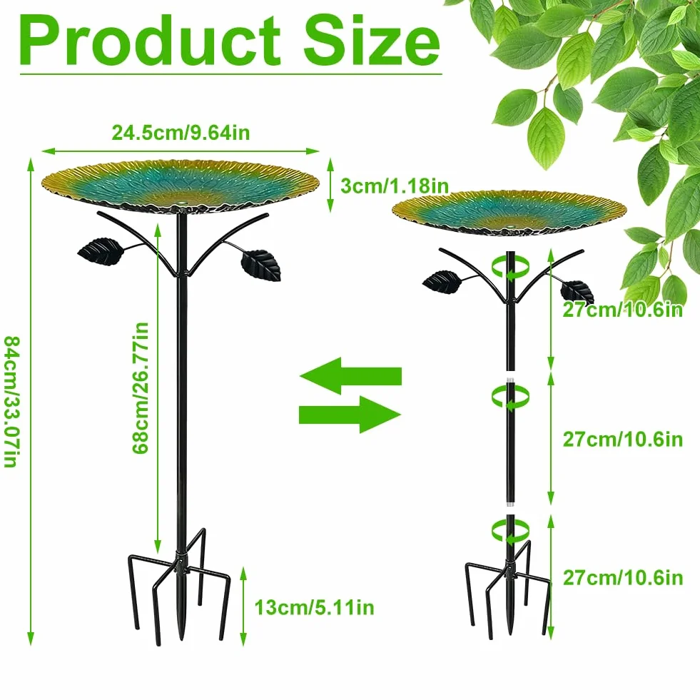 Grand bain d'oiseaux debout 85 cm avec socle à 5 branches, résistant à l'hiver pour le jardin, bain d'oiseaux résistant au gel pour oiseaux sauvages, abreuvoir d'eau pour oiseaux avec pied