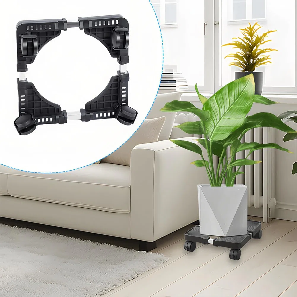 Support à Plantes avec roulettes Réglable, Base Verrouillables Roulante pour Pots Lourds Jardin et Extérieur Intérieur Chariot Transporteur pour Fleurs Réfrigérateur ou Poubelle Charge 50 kg