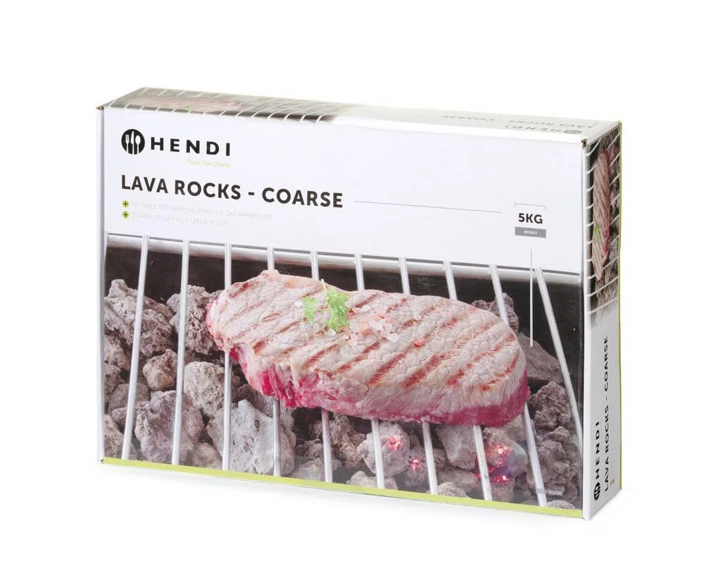 HENDI Pierres de Lave, Gros/Grand, pour Différents Types de Grills et Barbecues à Gaz, Roche Volcanique Naturelle, Pierre Réfractaire, Boîte de 5 kg