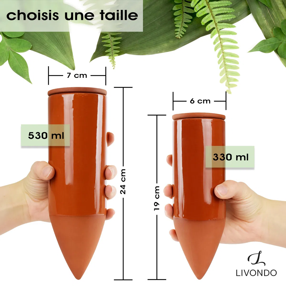 Arrosoir en terre cuite (2 x 530 ml) fait à la main pour arroser les plantes d'intérieur | Indicateur de niveau d'eau pour plantes | Watering can | Arrosoir pour plantes d'intérieur