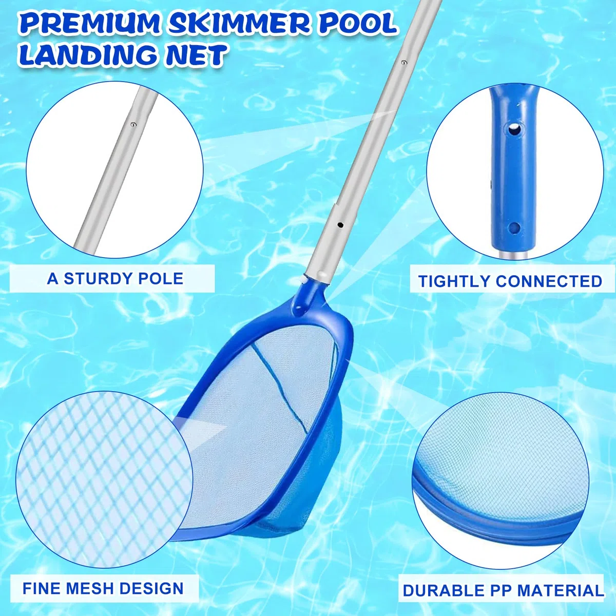 Epuisette Piscine avec Manche Telescopique 2,1 M, Écumoire de Piscine à Mailles Fines avec Brosse, Écumoire à Tamis à Mailles Fines, Kit d'écumoire de Piscine avec Chiffons de Nettoyage pour Piscines