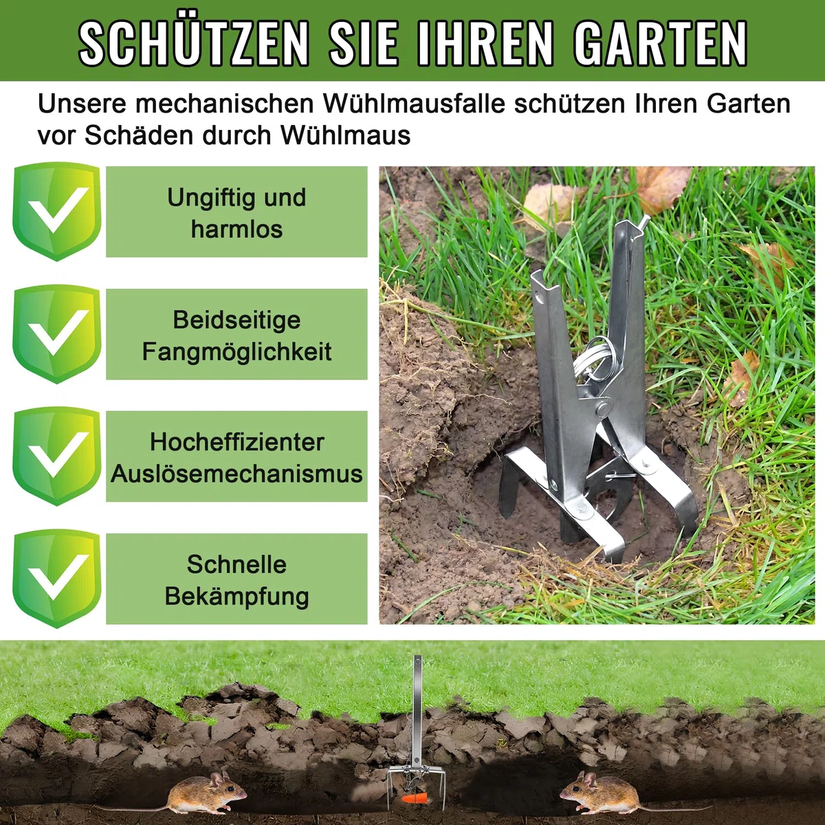 Enhon Piège à campagnols 5 pièces avec chaîne - Pointu et réutilisable - Piège à campagnols à Clips - Capture Double Face | Piège à campagnols Efficace pour Jardin et pelouse