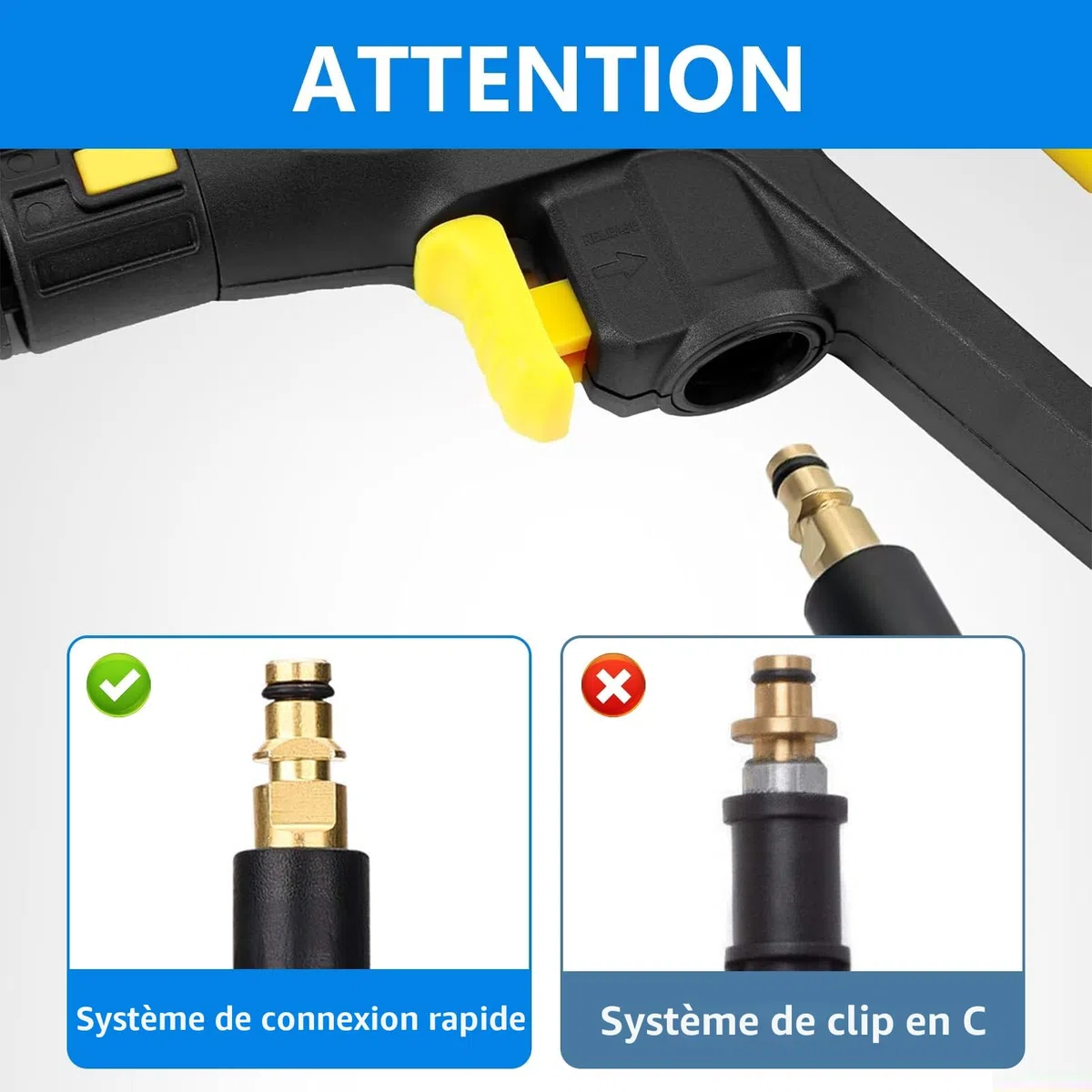 Pistolet Lance avec Buse Réglable, Pistolet de Remplacement et Lance de Nettoyage pour Karcher Nettoyeur Haute Pression avec Système de Raccord Rapide, 2100 PSI, Buse à Jet Réglable