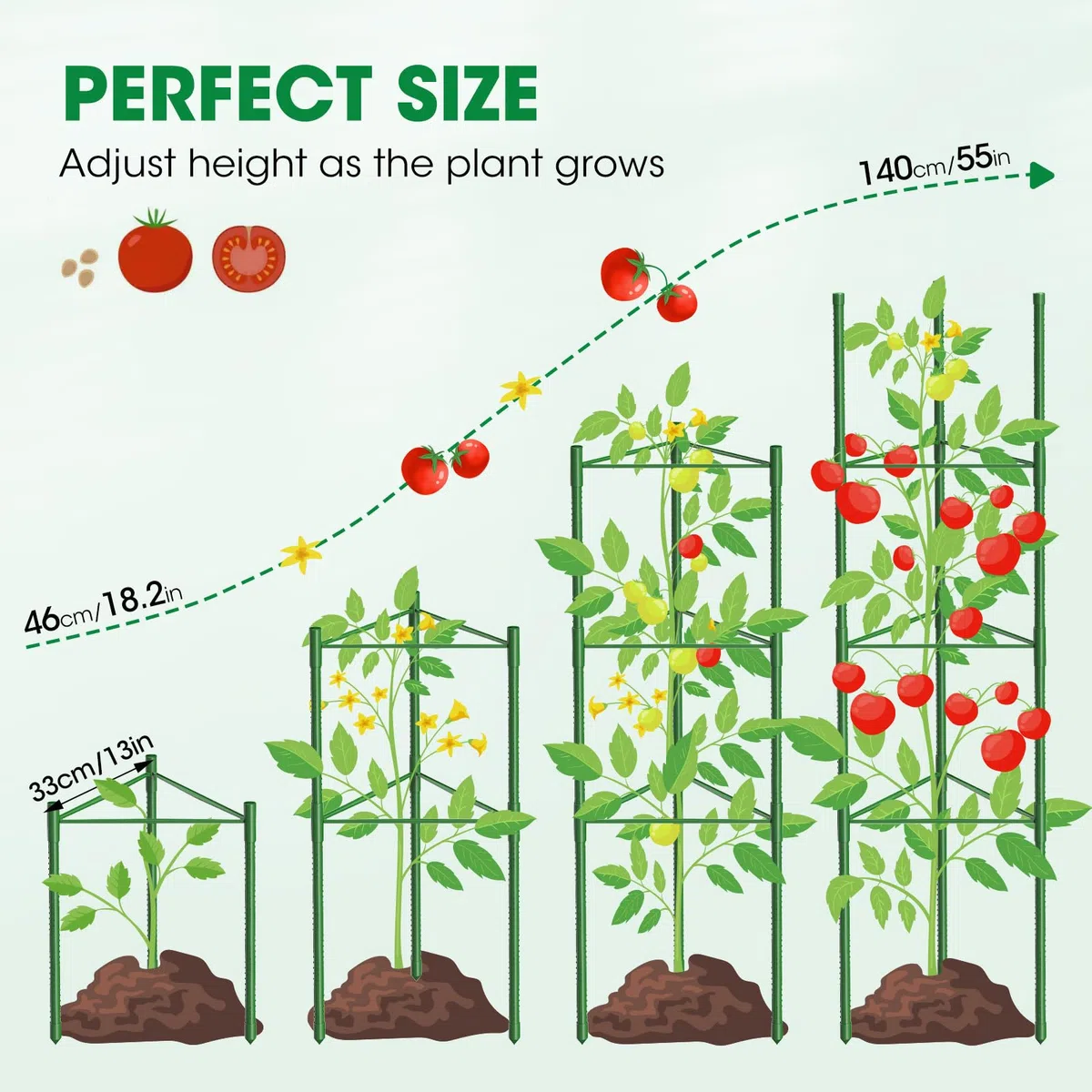 MQUPIN Tuteur Tomate,3pcs Cage à Tomates Support,130cm Vertical Cage à Tomates Treillis pour Jardin, piquets de Support pour Plantes grimpantes, légumes et Fleurs,Légumes et Fleurs