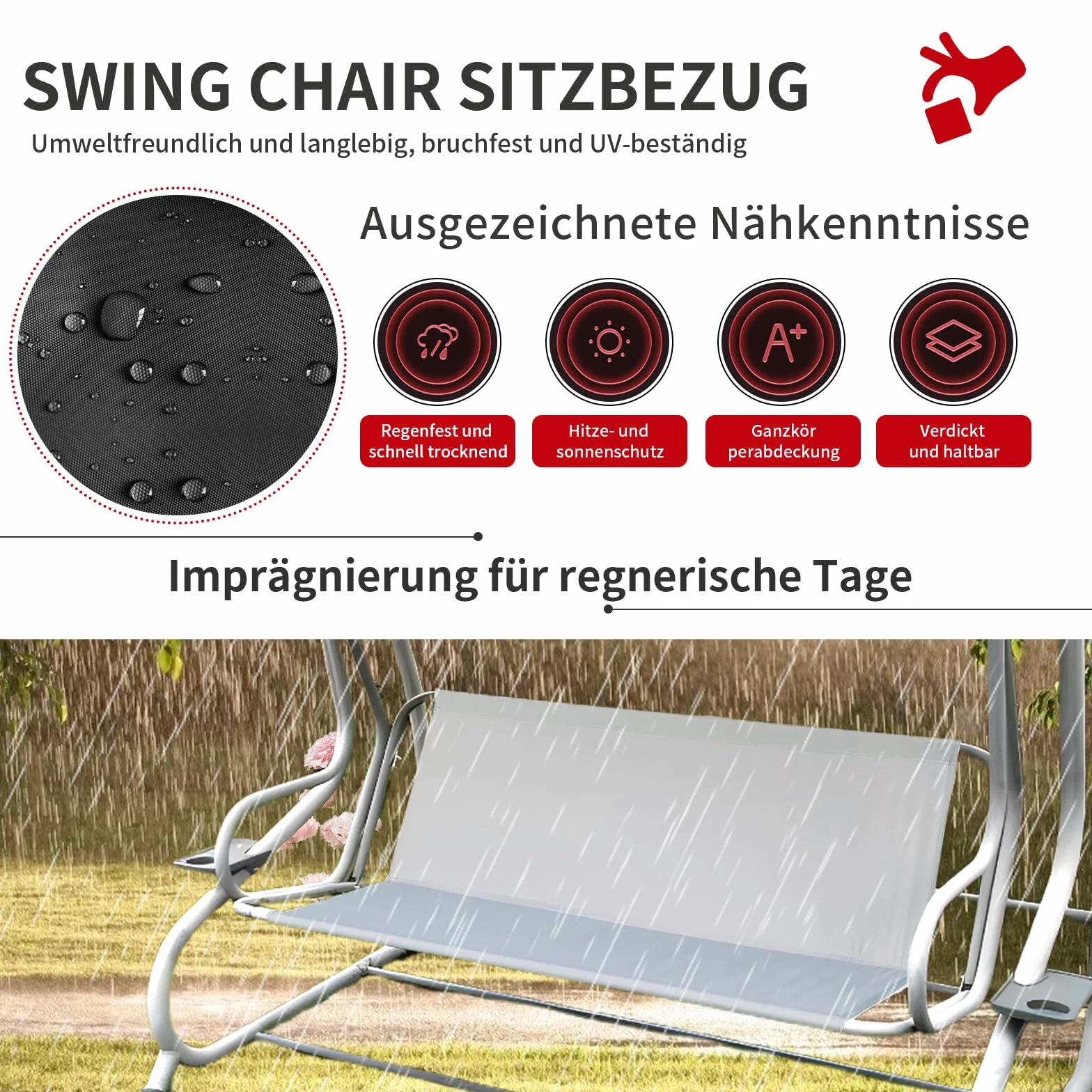 Siège Rechange pour Balançoire Hollywoodienne,Housse de Siège de Balançoire de Remplacement,Imperméables Tissu Oxford 600D Balançoires de Jardin Housse de Siège,Résistant (148*52*52cm,Gris)