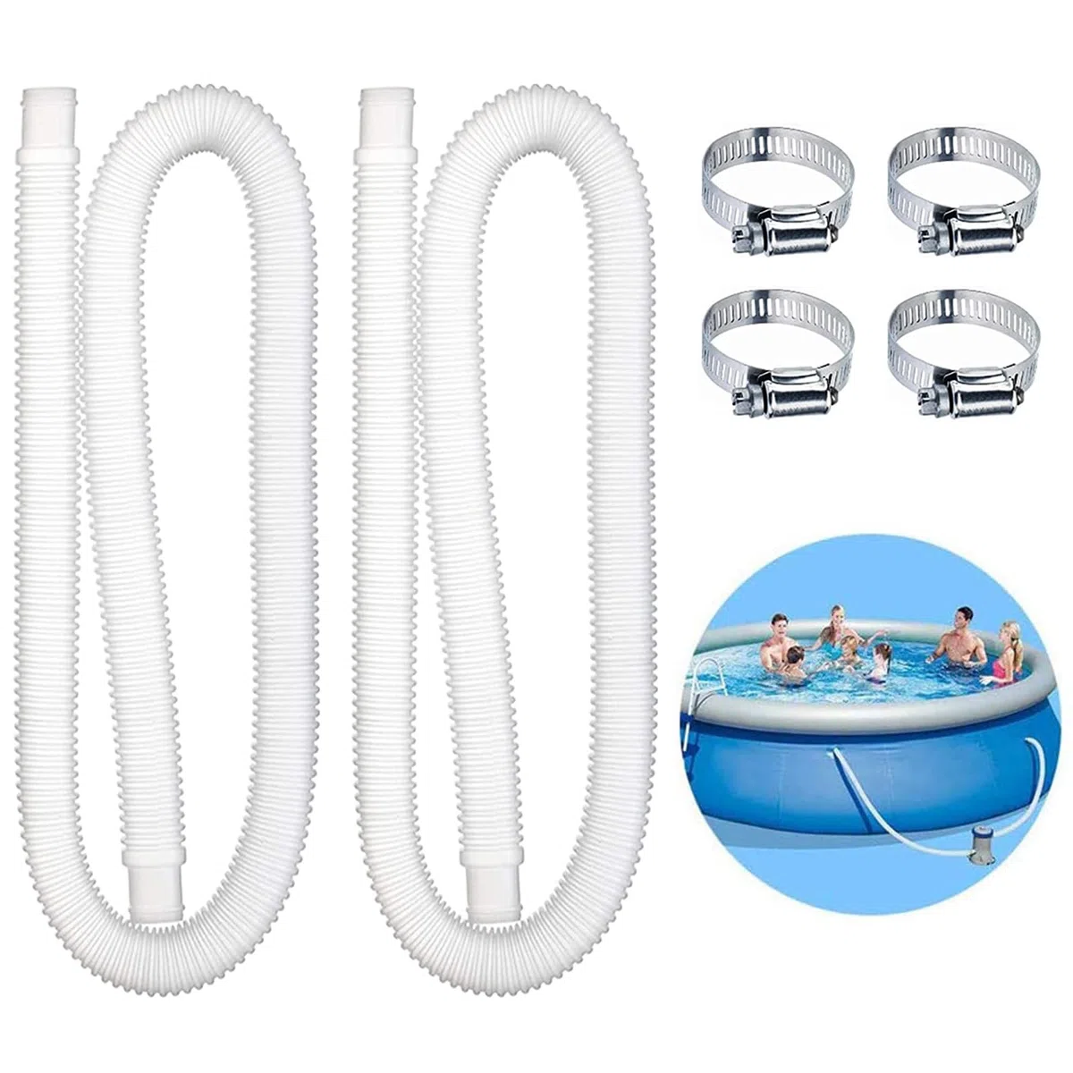 2 pièces Tuyau pour Piscine,Tuyau de Rechange pour Piscine,Pompe à Filtre avec 4 Pinces Métalliques,Tuyaux de Rechange pour Piscines Hors Sol(1.5m)