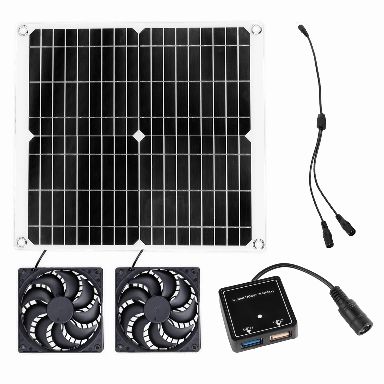 Ventilateur double panneau solaire 12 W, ventilateur d'extraction solaire, ventilateur solaire pour animaux de compagnie, serres, abris de jardin, ventilateur d'admission ou d'extraction