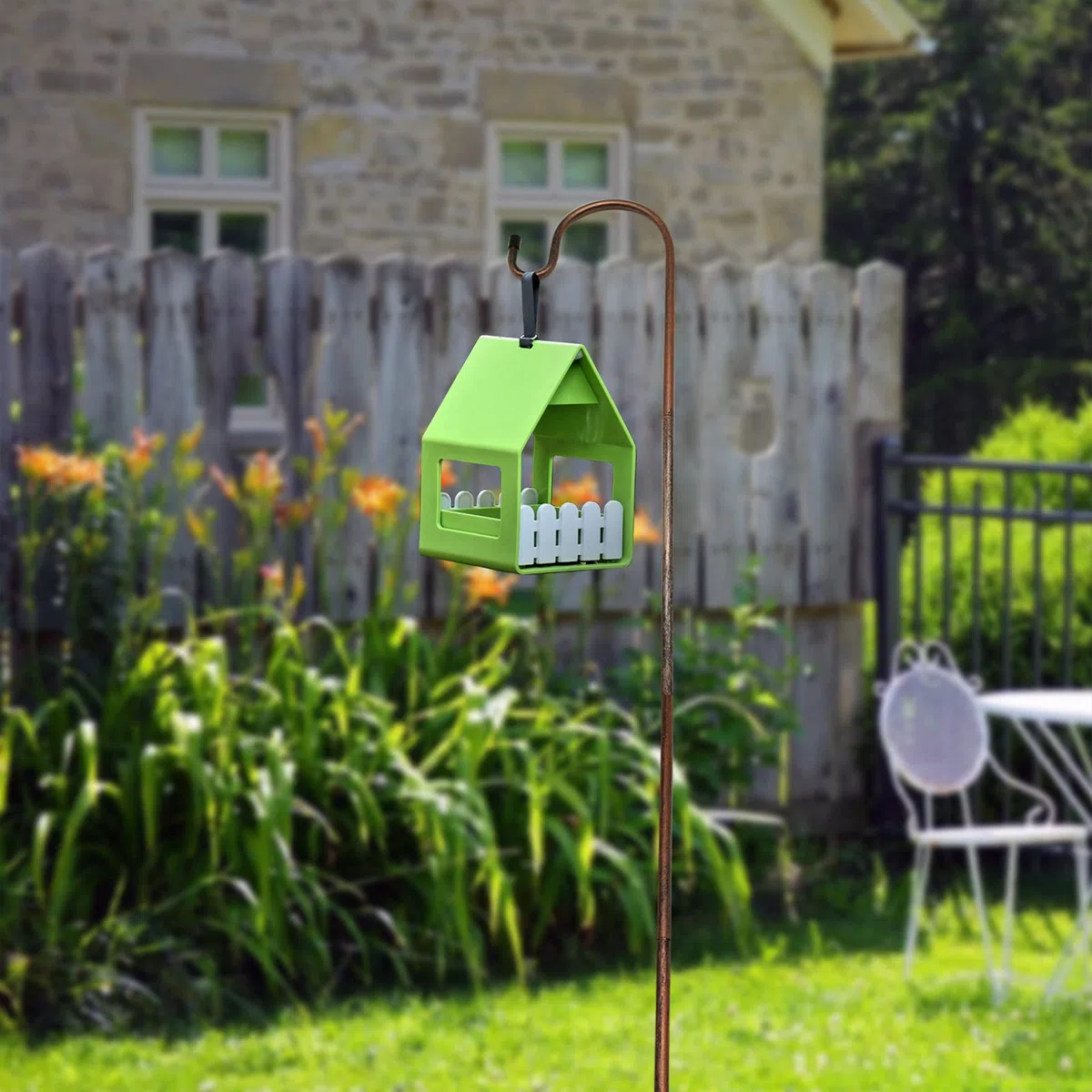 Lot de 2 crochets de jardin, support robuste pour mangeoires et décoration extérieure, mât réglable