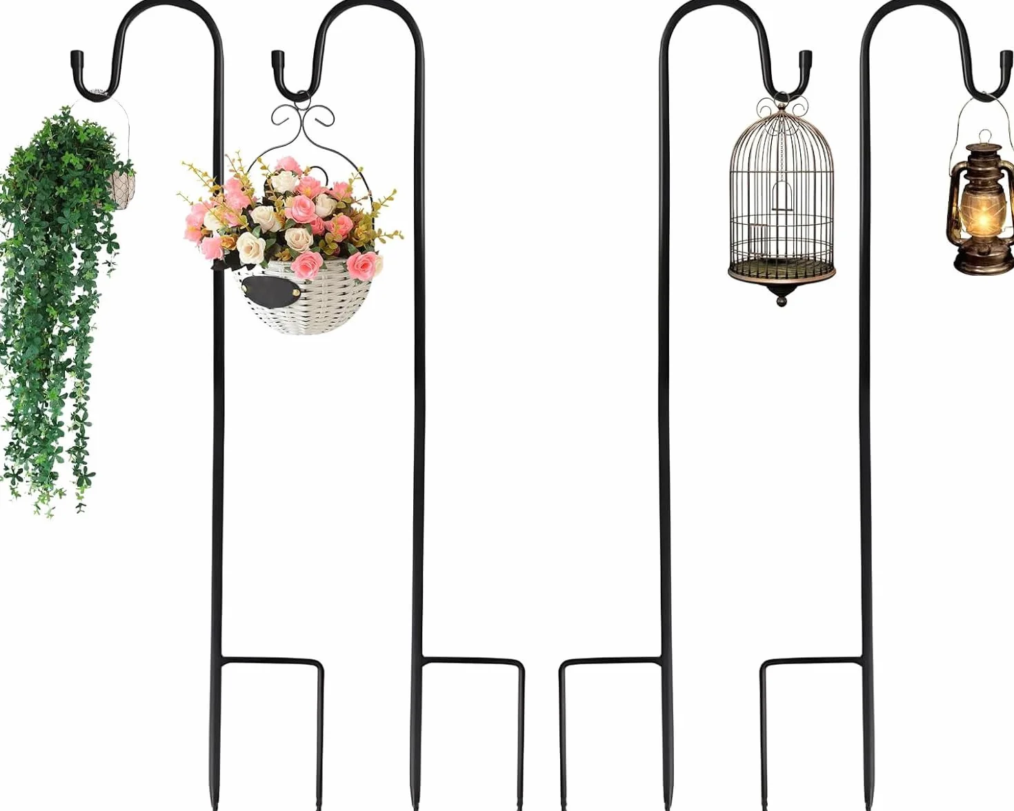 Crochet de berger de jardin, bâton de lanterne de bâton de berger de 120 cm, crochet de berger bâton de jardin en métal avec crochet bâton de lanterne crochet d'arc de berger, 4 pièces