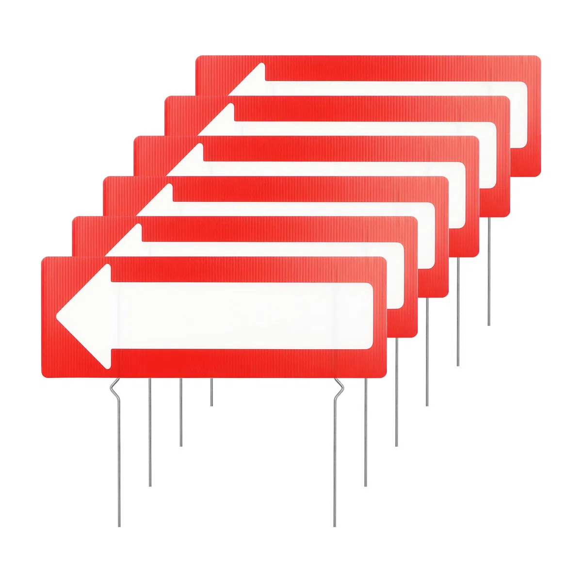 Lot de 6 panneaux flèches vides, rouges, avec pieux, en plastique ondulé, 43 x 15 cm, pour bricolage, mariage, anniversaire, fête