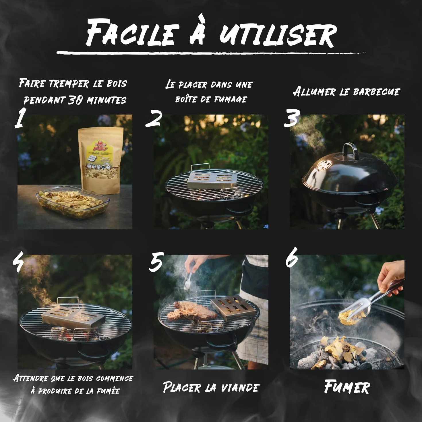 BWAY Copeaux de Fumage – Barbecues à Bois de Porc, Poisson, Fruits et Légumes – Bois de Fumage aux Arômes d’Olivier, Orange, Amandier, Citron, Noyer et Chêne (6×1 L)