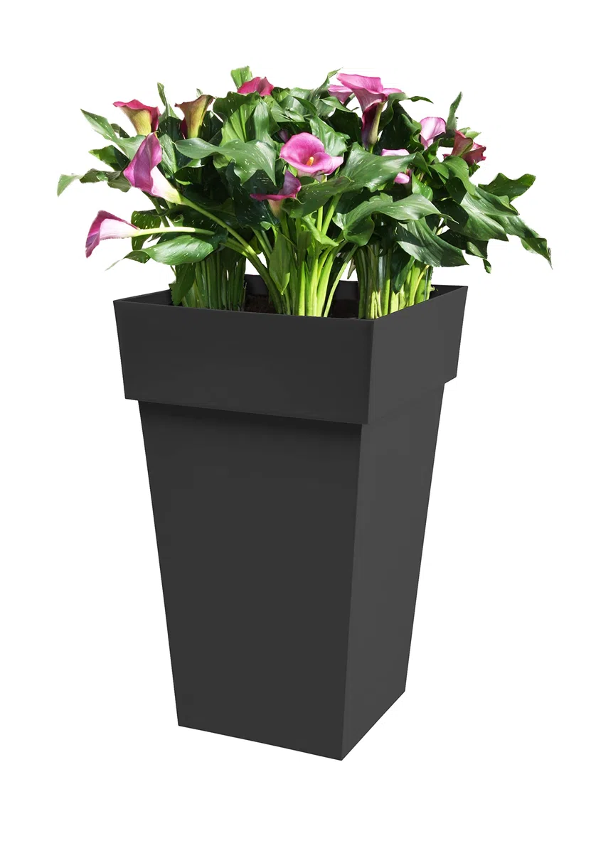 EDA - Pot de Fleur Carré Haut Toscane - Volume 62 L - 39 x 39 x H.65 cm, Gris Anthracite