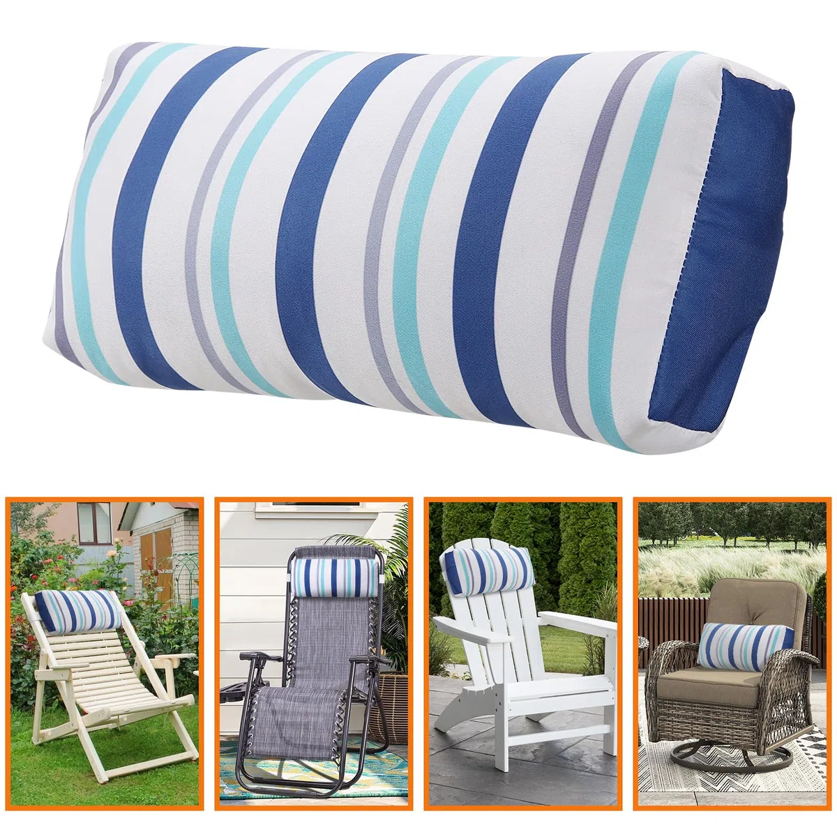 Ourtdoor Coussin de soutien de la tête et du cou avec sangle pour chaise inclinable zéro gravité, rayures