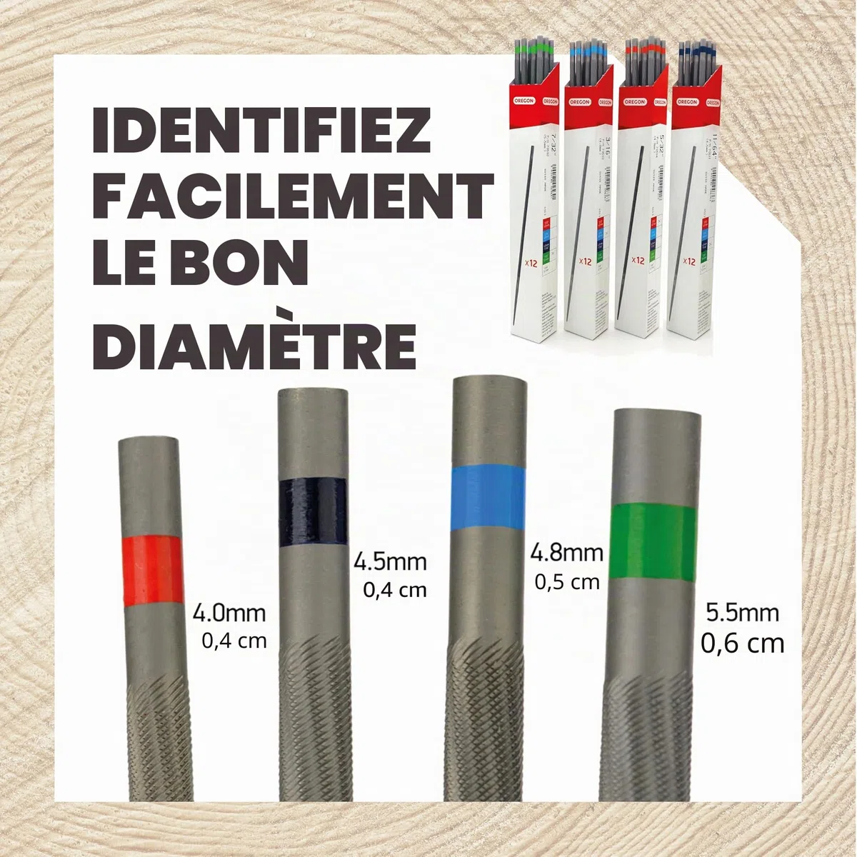 OREGON - Limes pour Tronçonneuse, Lot de 12x Limes Rondes de 4,0 mm de Diamètre, Affûteuses pour Chaîne de Tronçonneuse, Design à Coupe Double, d'Affûtage de Qualité Professionnelle