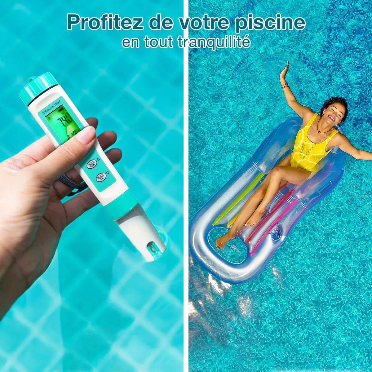 Rissler Testeur pH Piscine 4-en-1 - pH Mètre Électronique Haute Précision pour Mesure pH,TDS,EC,Température, Analyseur Eau Potable, Test Digital Idéal pour Piscine, Hydroponie et Aquarium