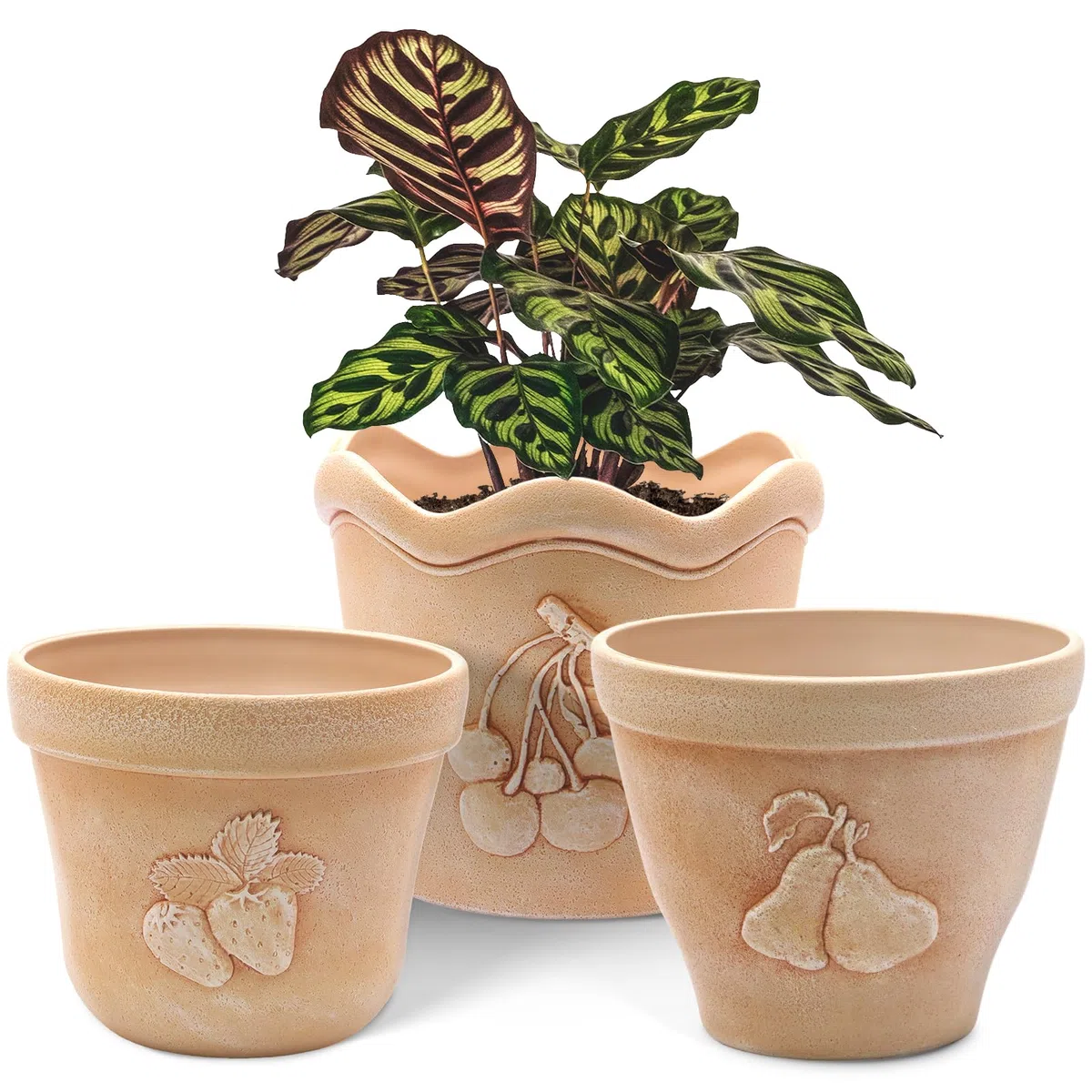 ZMTECH Lot de 3 pots de fleurs en plastique aspect béton avec trous de drainage pour intérieur et extérieur Rouge terre cuite 17,5/19/21 cm