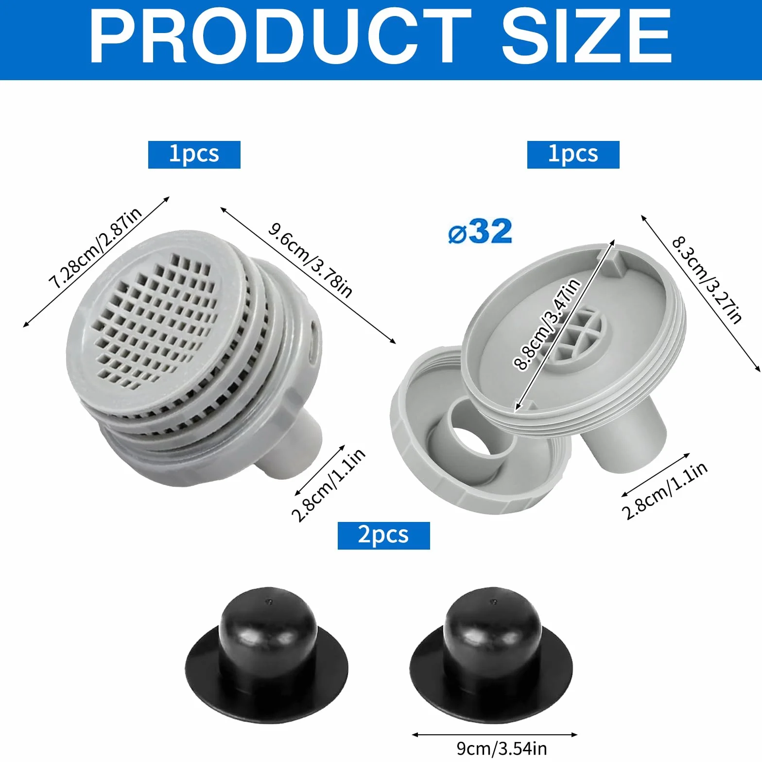 Crépine D'Entrée de Piscine,Connecteur de Crépine 32mm,Connecteur de Jet d'eau de Piscine,Accessoires de Piscine,Kit de Raccordement Piscine,pour Accessoires Piscine Hors Sol